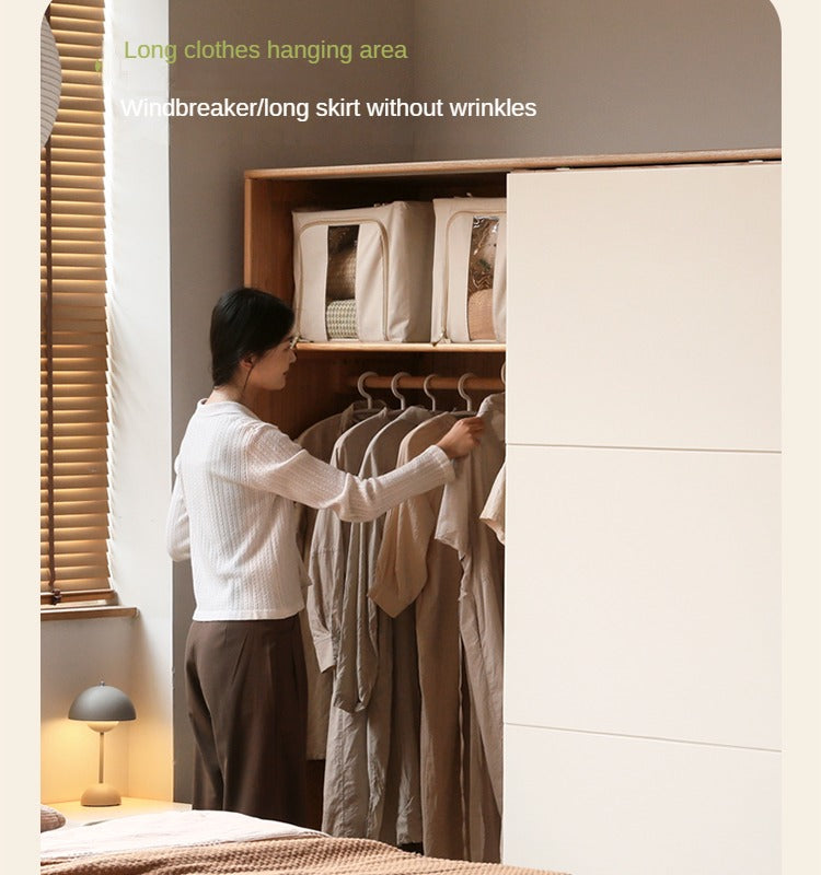 Solid Oak Wood Sliding Door Wardrobe Closet - Spacious Storage for Bedroom, Closet, and Home Organization