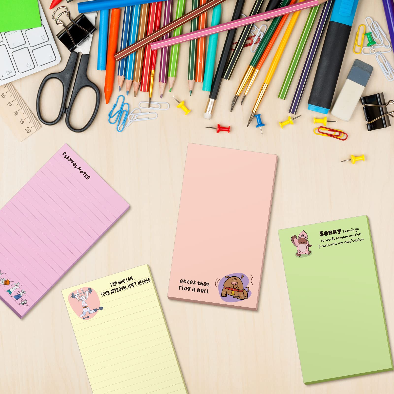 12 Pack Funny Animal Notepads - 3x5 Inch Humorous Memo Pads for Office, Coworkers, Teachers & Adults - 30 Sheets Per Pad - Perfect for Workplace Gifts, Desk Supplies & Daily Note-Taking (Cute Animals Design)
