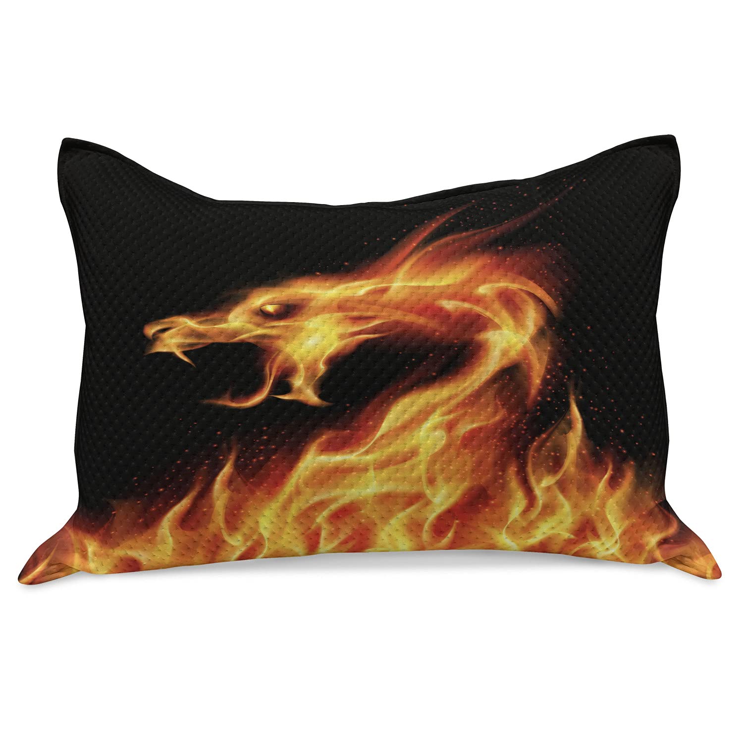 Ambesonne Dragon Knitted Quilt Pillow Cover - Abstract Fiery Creature Design on Black Background - Standard King Size 36