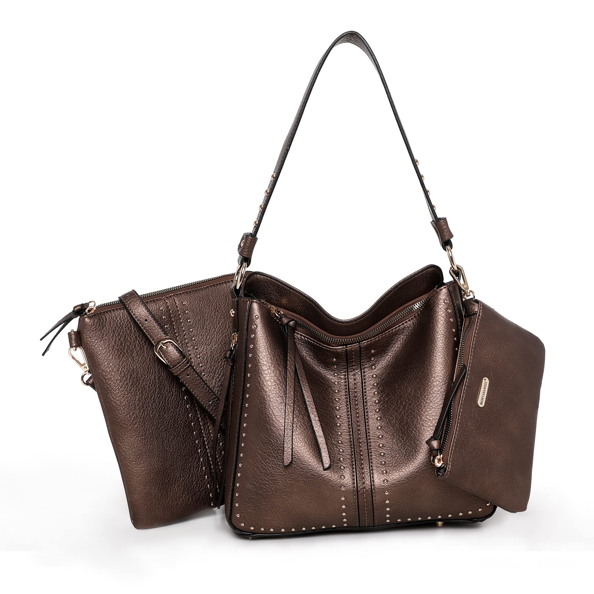 Montana West Women's Vegan Leather Concealed Carry Tote Handbag Set - 3-Piece Hobo Shoulder Purse for Everyday Use, Travel & Work