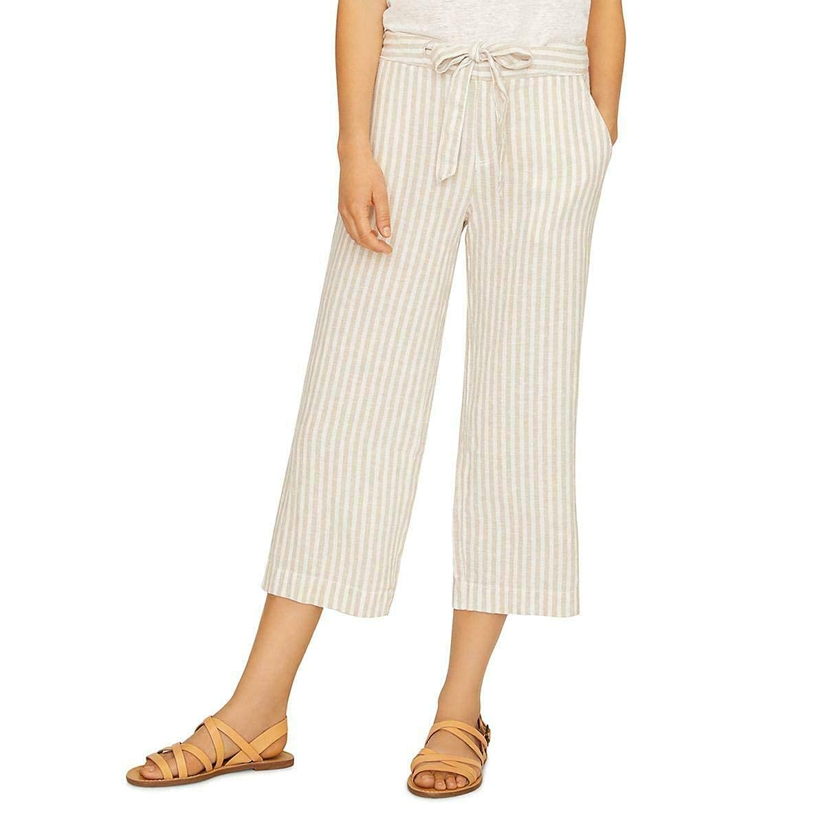 Sanctuary Women's Linen Blend Stripe Dress Pants - Beige Size 30 | Comfortable Office Wear & Summer Casual Pants for Women