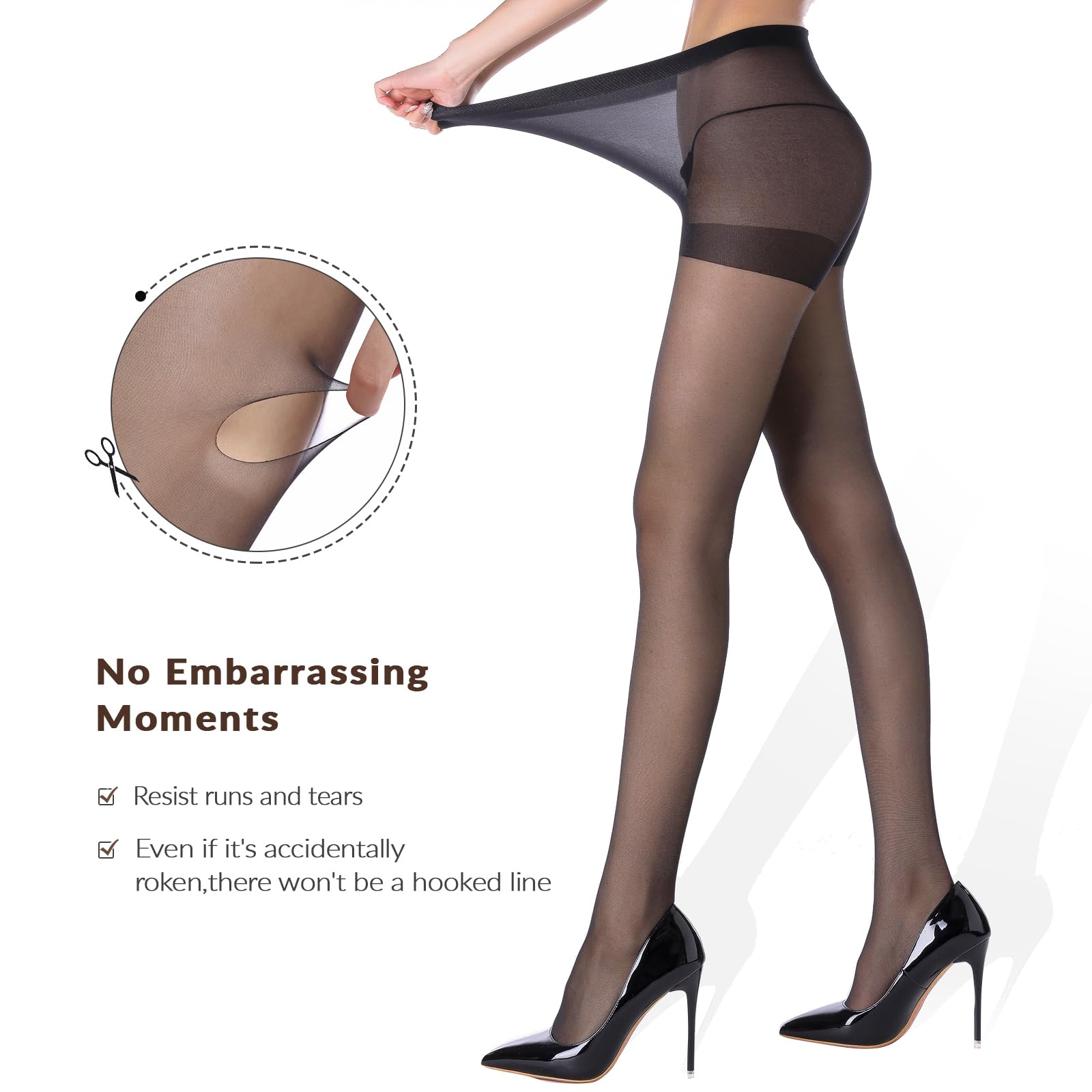 WAKUNA 20D Women's Black Sheer Tights - Run-Resistant Stockings with Reinforced Toe for Everyday Wear & Office Outfits