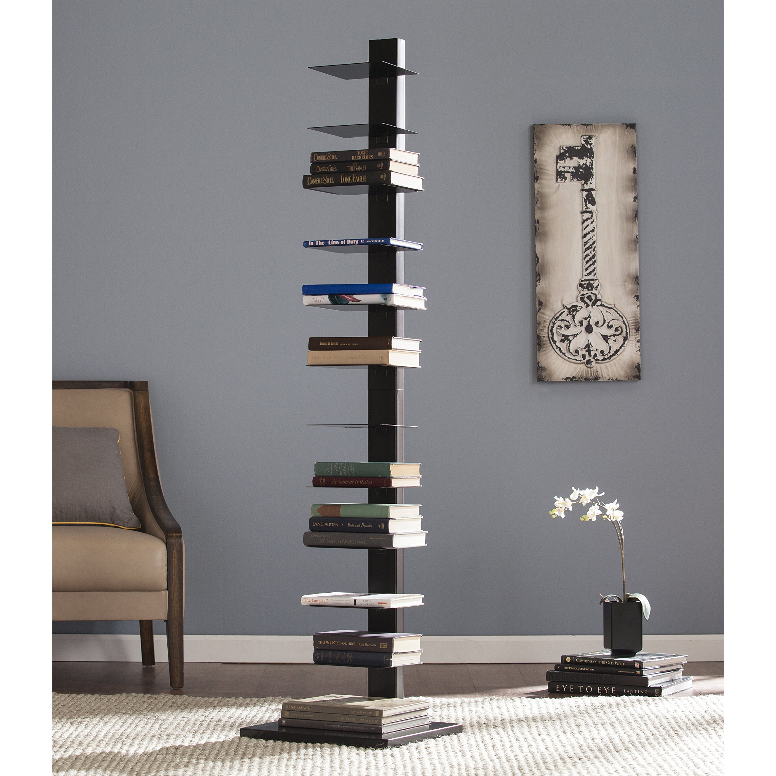 SEI Furniture 12-Shelf Black Metal Bookcase - Space-Saving Book Storage Tower for Home, Office & Library Organization