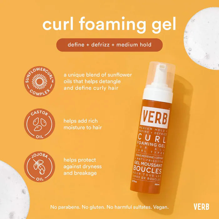 Verb Curl Foaming Gel - Define & Anti-Frizz Styling Gel for Curly Hair | Lightweight Hold, Hydration & Shine | Perfect for Wash-and-Go, Twist Outs & Bouncy Curls