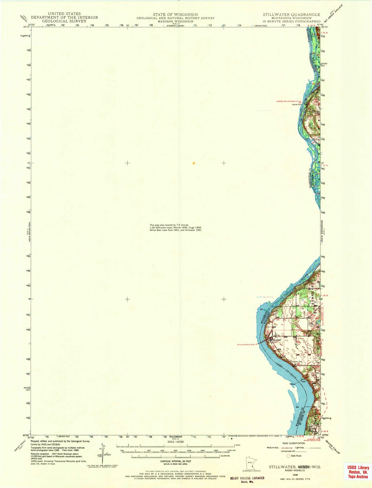 1948 Stillwater, Minnesota USGS Historical Topographic Wall Map - Large 44x59 Inch Vintage Minnesota Decor - Perfect for Home, Office & Classroom Wall Art