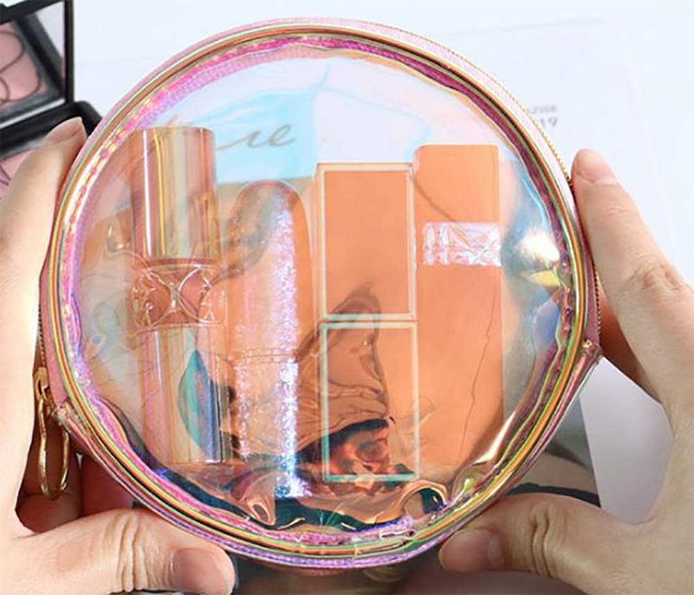 1-Pack Colorful Round Cosmetic Bag - Waterproof PVC Plastic Zippered Makeup Organizer & Jewelry Travel Case for Women & Girls - Perfect for Travel, Gym, and Daily Makeup Storage