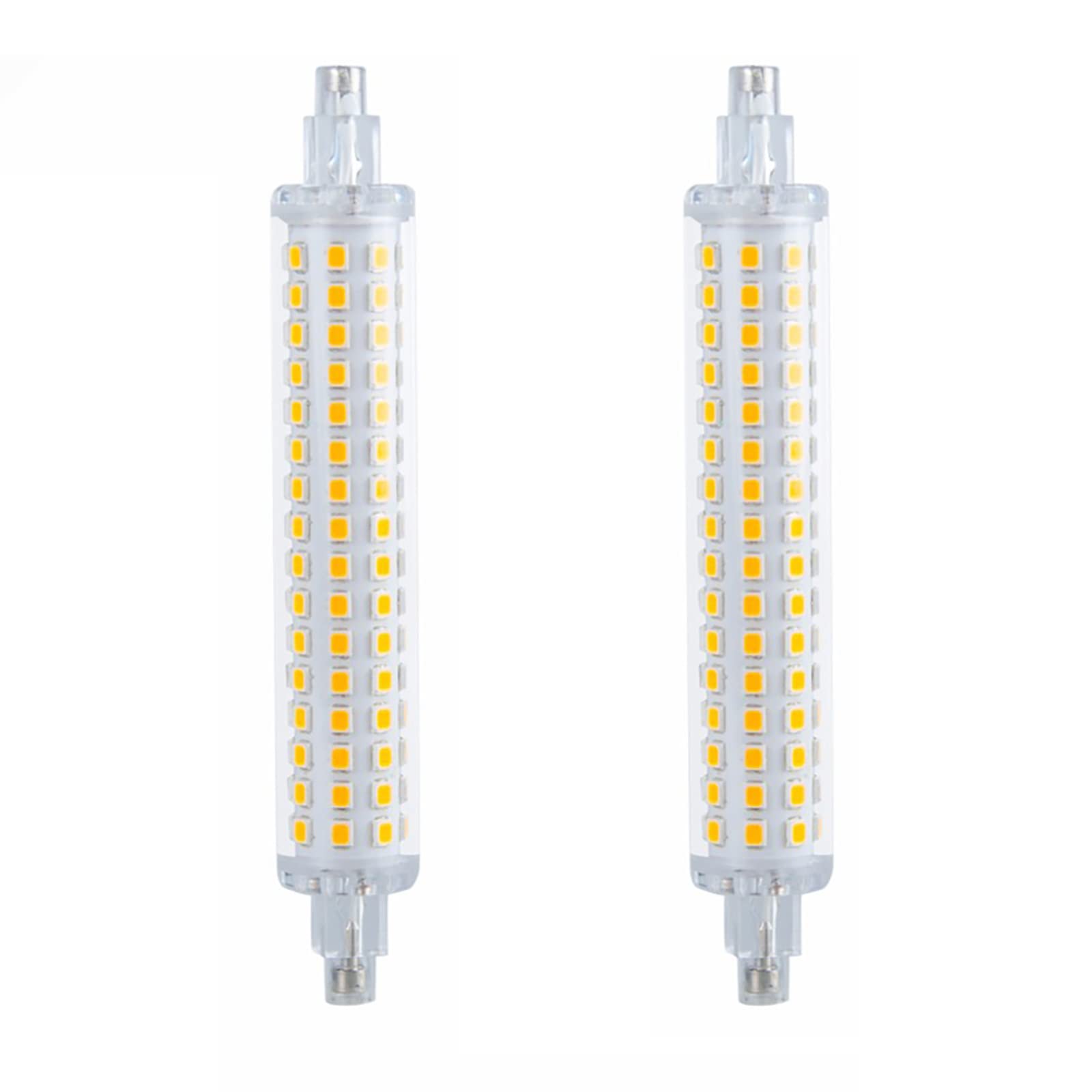 ZhaoZC LED R7s Bulb - 10W 220V, 118mm, Warm White, 64/128 LED Beads, 360° Beam Angle, Aluminum Housing with Cover, Horizontal Plug, Double-Ended Lamp (Pack of 2) - Perfect for Indoor/Outdoor Lighting, Landscape, Pathway, and Decorative Use