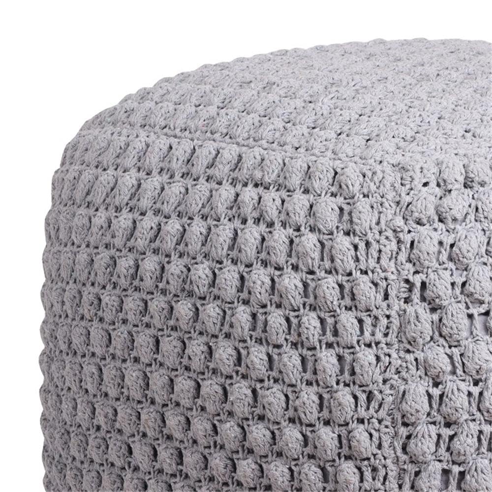 Premium Luc Cotton Yarn Pouf Ottoman - Light Grey Home Decor Accent for Living Room, Bedroom & Nursery | Soft Handmade Footstool, Boho Chic Seating