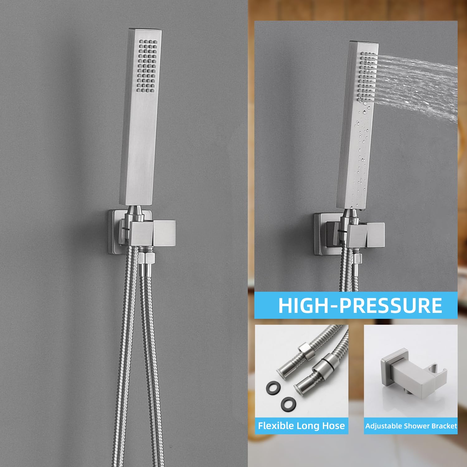 16 Inch Thermostatic Ceiling Mount Shower System - Brushed Nickel Luxury Rain Mixer with Handheld Shower (All Functions Work Simultaneously) for Spa-Like Bathroom Experience