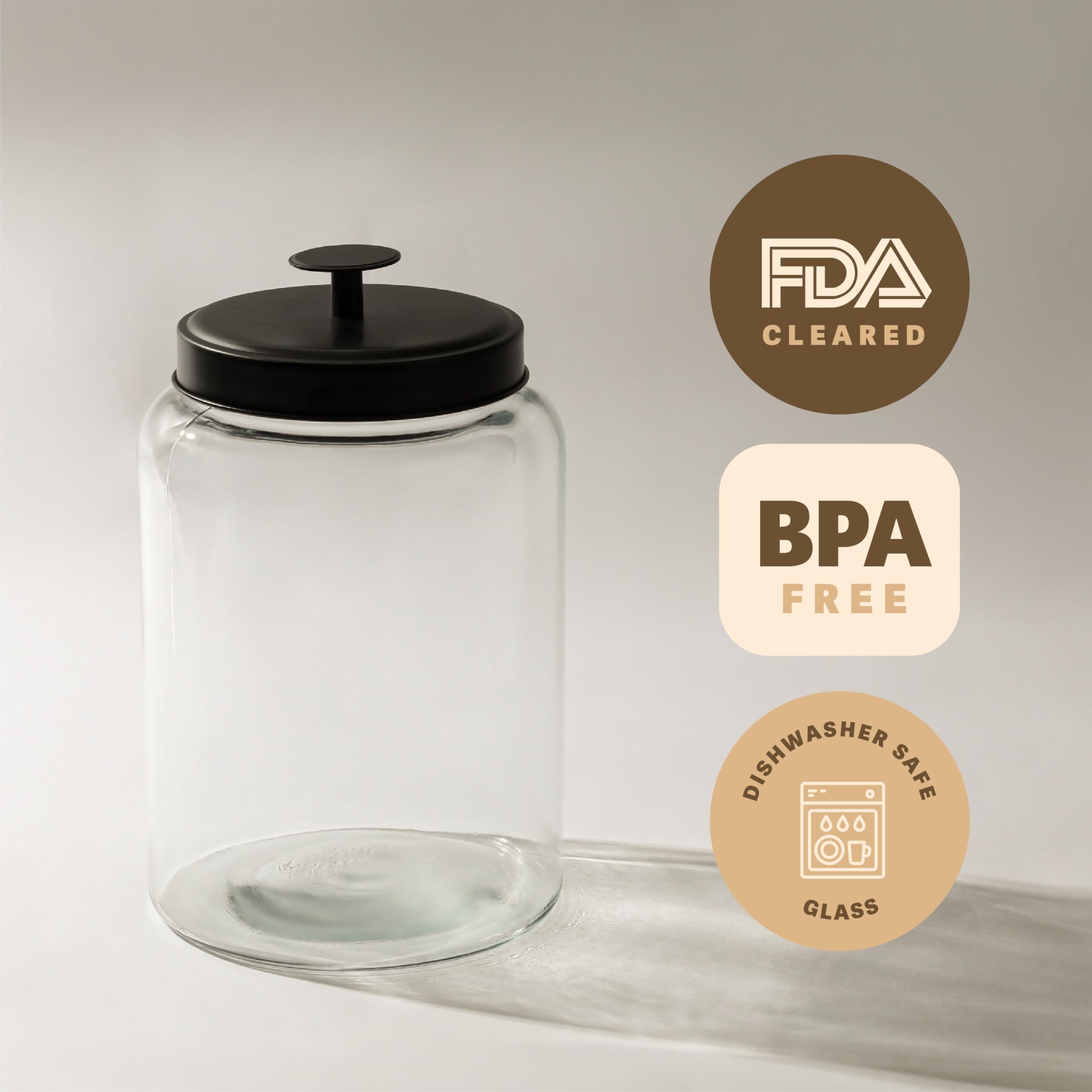 1 Gallon Glass Cookie Jar with Matte Black Metal Lid - Airtight Food Storage Container for Cookies, Candy, Dried Fruits & Nuts - Perfect for Kitchen, Pantry or Laundry Room Organization - Pack of 1 - Great for Home Baking & Bulk Food Storage