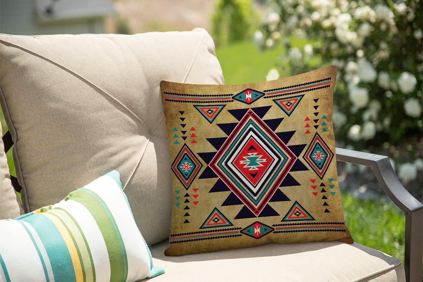Southwestern Throw Pillow Cover 18x18 Inch - Western Tribal Pattern Linen Cushion Cover for Sofa, Couch & Bed - Boho Home Decor for Living Room, Bedroom & Dorm