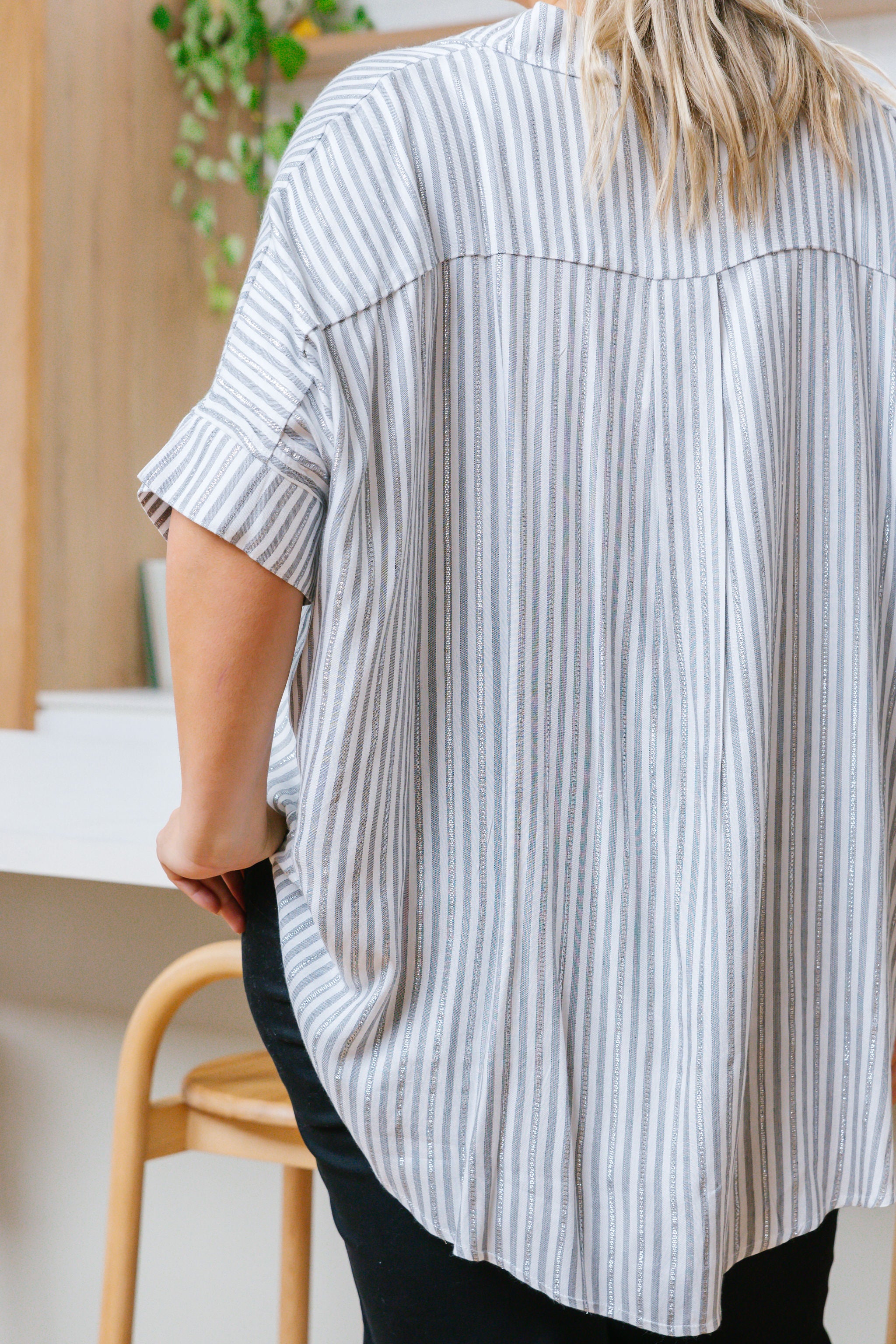 Tammin Women's White & Metallic Stripe Casual Shirt - Perfect for Office Wear, Date Nights & Everyday Outfits