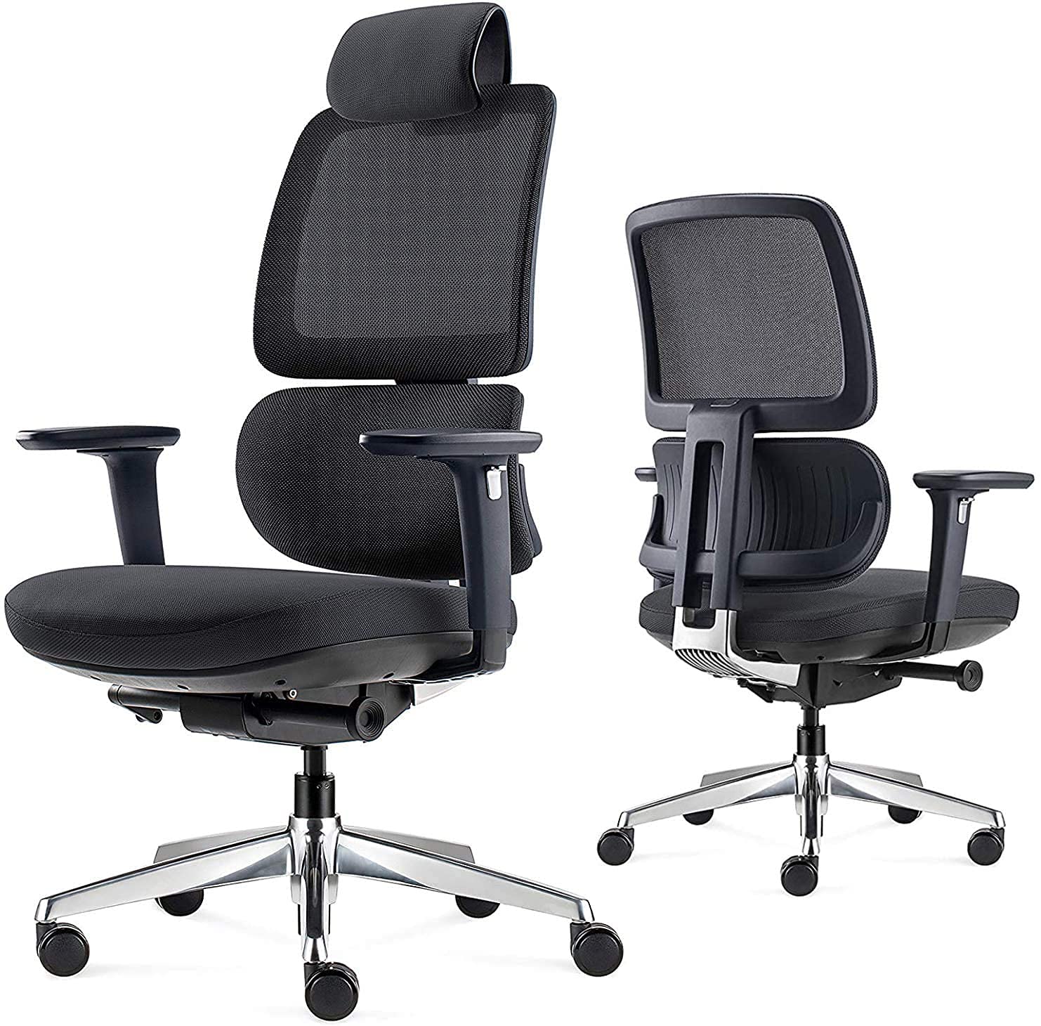 Ergonomic Office Chair with Adjustable Lumbar Support & 3D Armrests - High Back Computer Desk Chair with Sliding Seat & Smooth Rolling Wheels - Executive Swivel Chair for Home Office, Gaming & Workspace Comfort