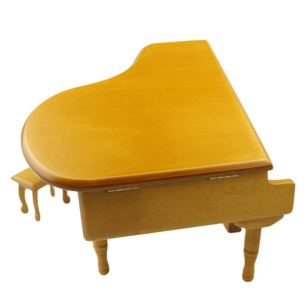 Yellow Piano-Shaped Music Box - Romantic Melody Gift for Birthday, Anniversary & Valentine's Day - Handcrafted Wooden Musical Jewelry Box with Mini Stool - Perfect for Home Decor, Wedding Favors & Couple Gifts