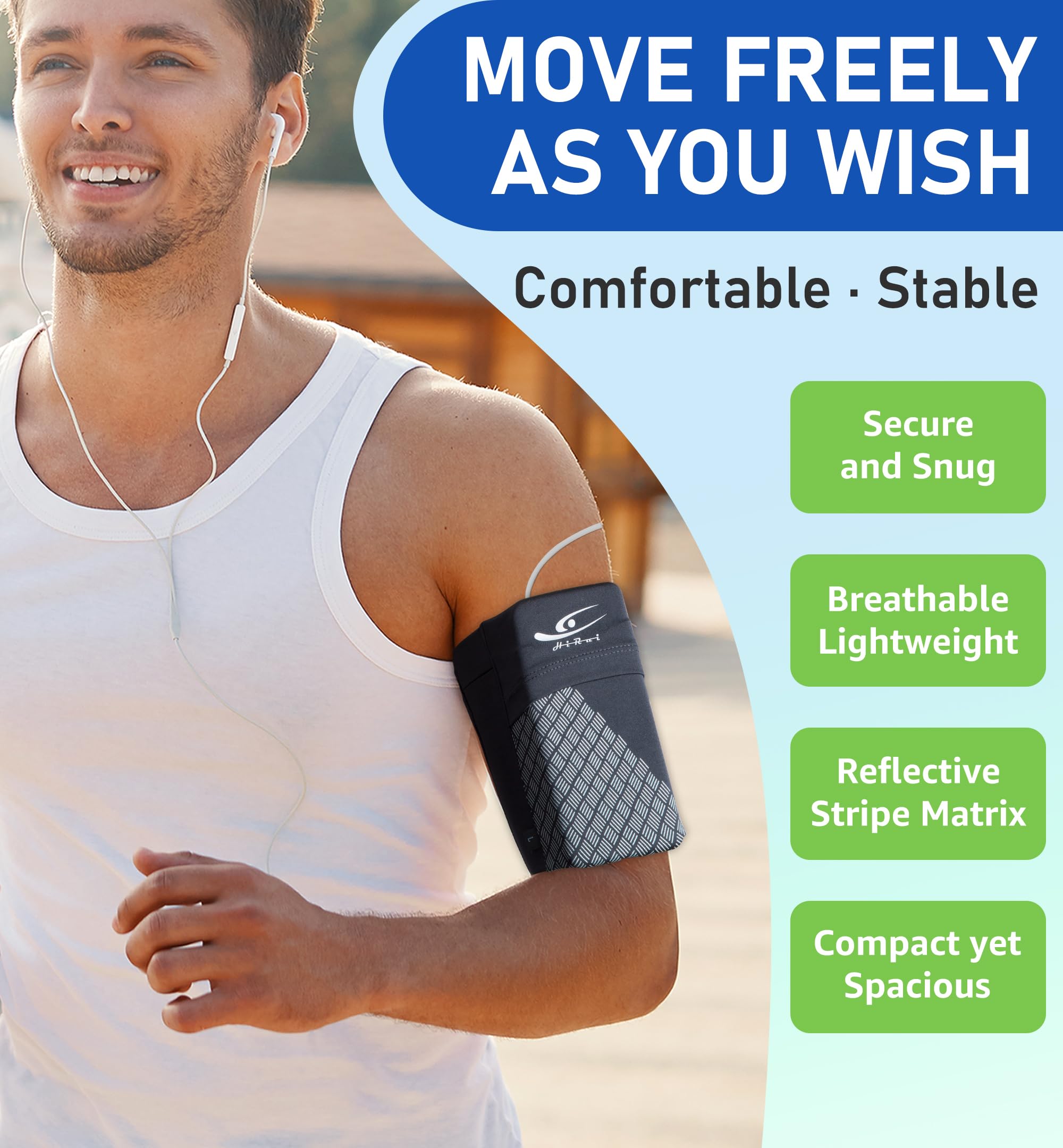 HiRui Universal Sports Armband for iPhone 15/14/13/12 & Samsung Galaxy - Adjustable Running Phone Holder for Workout, Jogging, Gym - Sweatproof & Secure Fit (Large, Black) - Perfect for Fitness Enthusiasts & Outdoor Activities