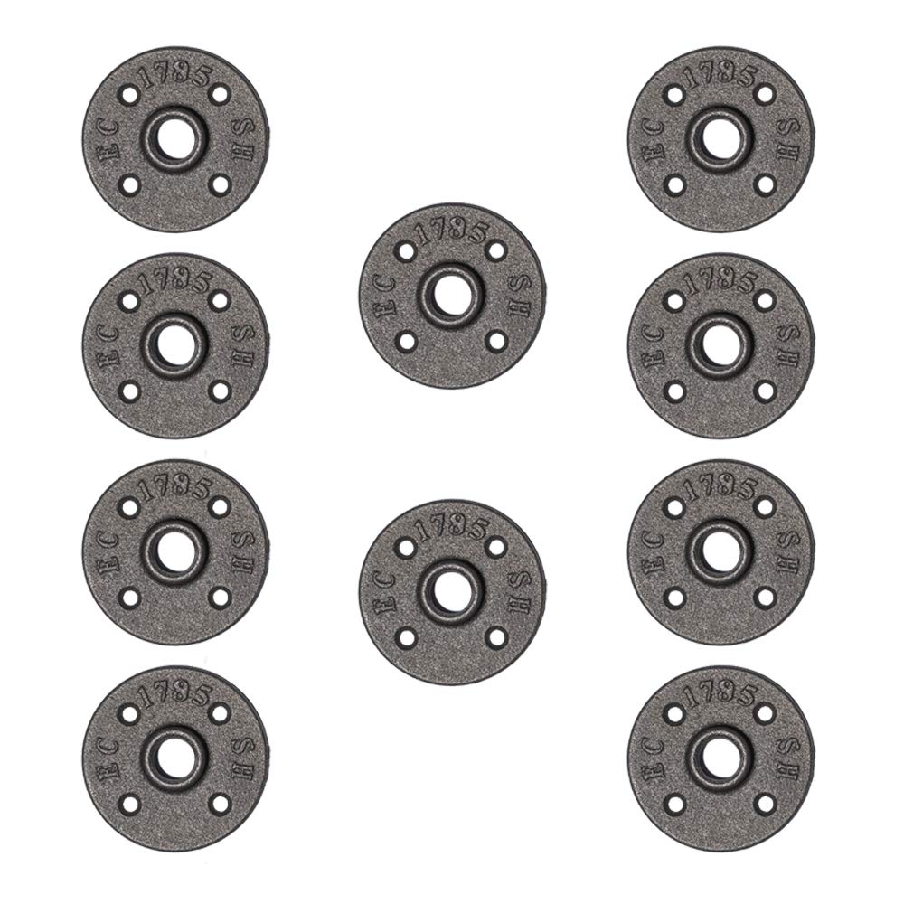 10 Pack 1/2 Inch Cast Iron Floor Flange Pipe Fittings - Heavy Duty Malleable Iron Threaded Pipe Connectors for Industrial & Vintage Style Decor - Perfect for DIY Plumbing, Furniture Legs, and Pipe Railings