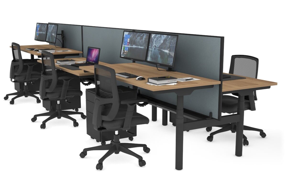 Flexi Premium Height Adjustable 6-Person Office Workbench - Black Frame [1400L x 700W] - Ideal for Collaborative Workspaces, Coworking Offices & Shared Workstations