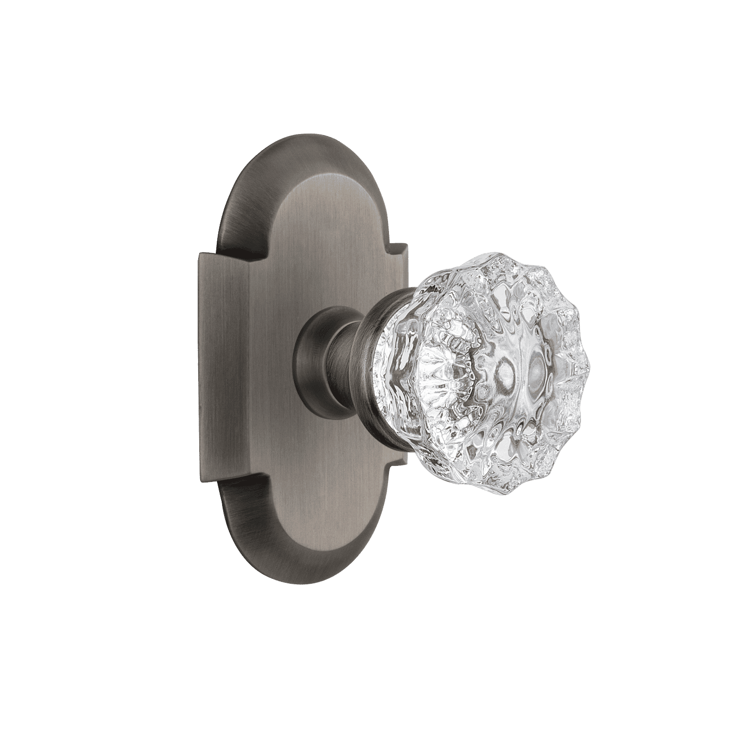 Antique Pewter Cottage Short Plate with Crystal Knob - Vintage Cabinet Hardware for Kitchen, Bathroom & Furniture Restoration