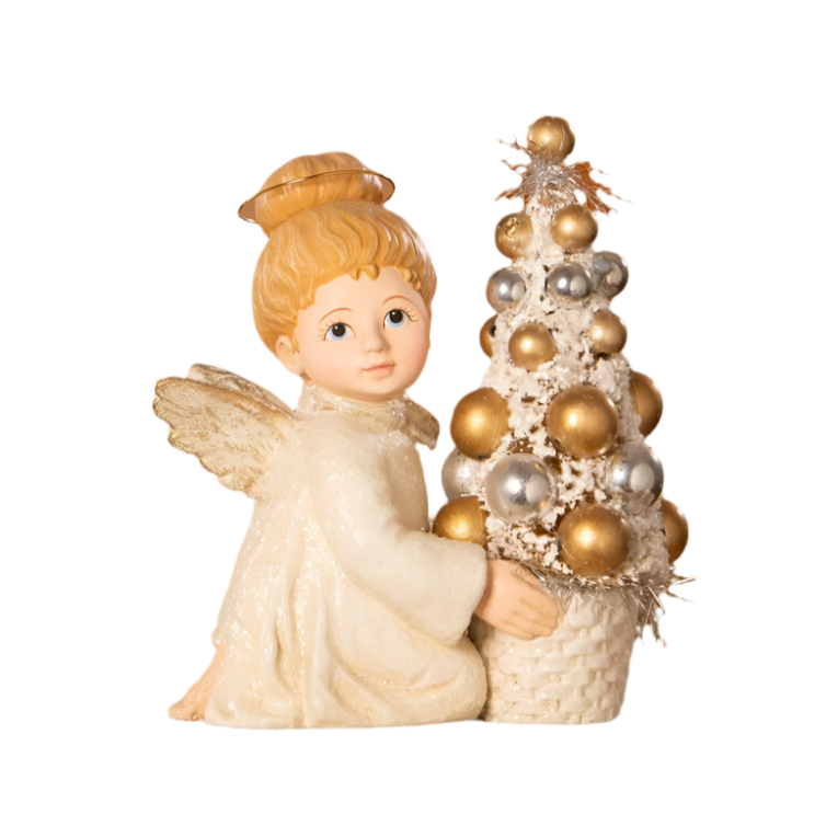 Bethany Lowe Designs Angelic Angel with Tree - Vintage Christmas Ornament for Holiday Decor, Tree Topper, and Festive Home Decoration