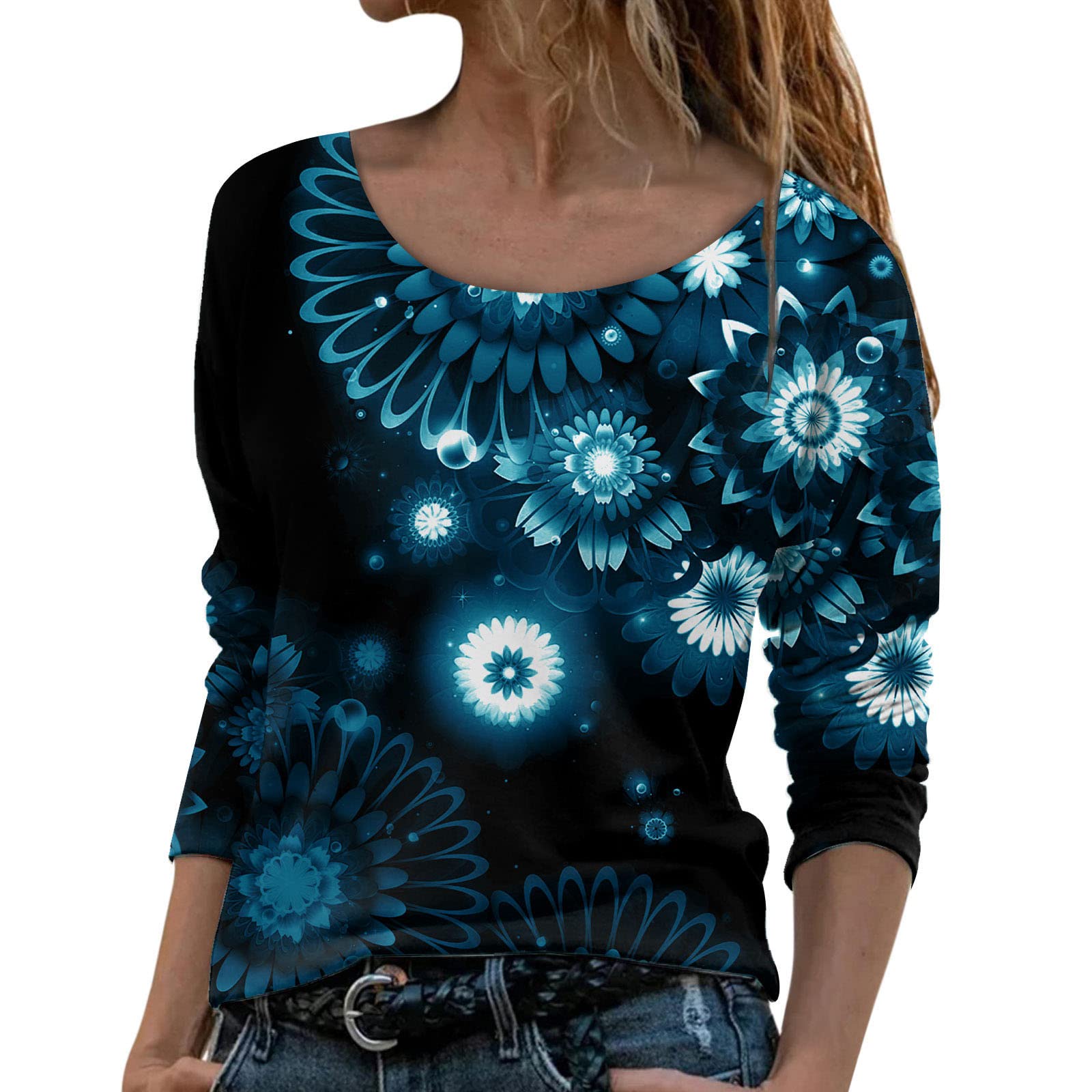 Women's Floral Print Long Sleeve T-Shirt - Fall 2022 Trendy Loose Fit Crew Neck Casual Top | Perfect for Autumn Outings, Work & Weekend Wear