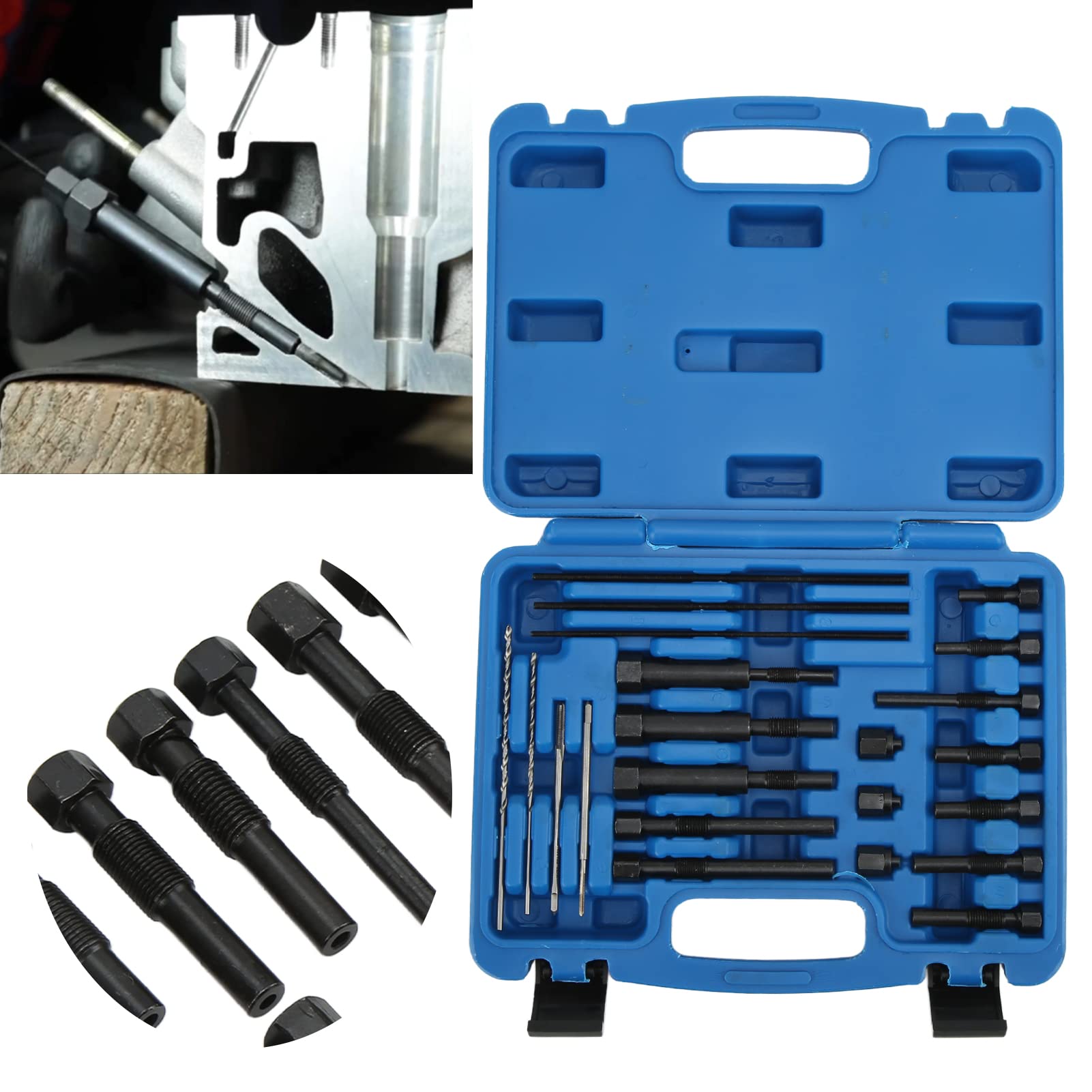 Acouto 22-Piece Broken Plug Removal Tool Kit - Metal Plug Electrode Extractor Set with Portable Storage Box | Ideal for Electricians, DIY Repairs & Home Maintenance