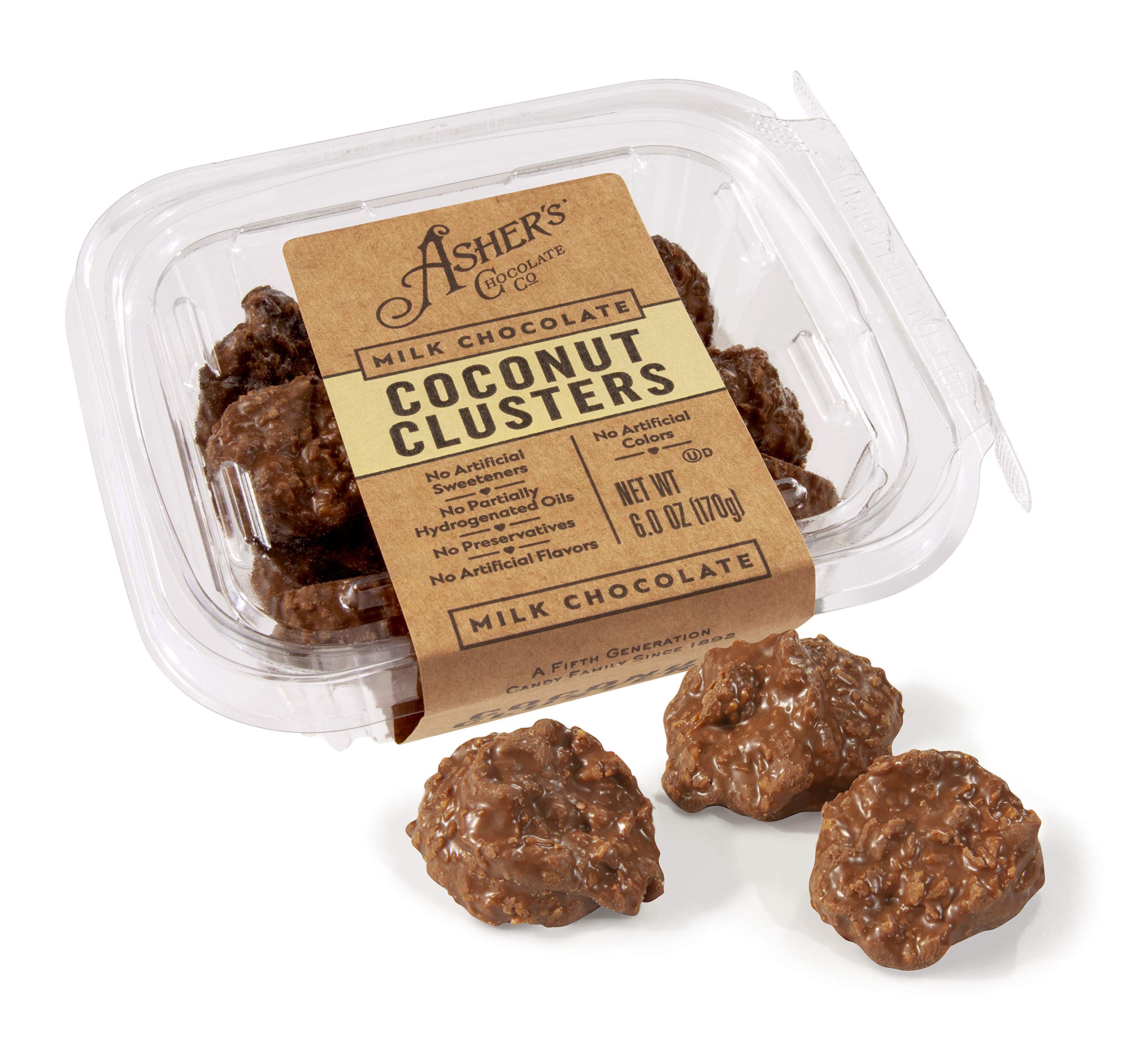Asher's Gourmet Milk Chocolate Covered Clusters - Kosher Certified, Small Batch Handmade Since 1892 - 6 oz Premium Chocolate Gift Box for Holidays, Birthdays & Corporate Gifting