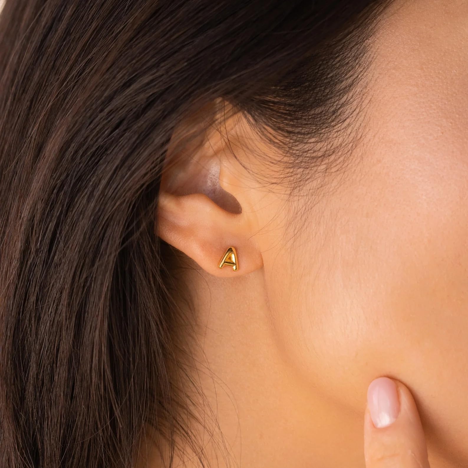 14K Gold Cubic Zirconia Bubble Initial Letter Stud Earrings for Women - Trendy Minimalist Dainty Hypoallergenic Jewelry - Perfect Gift for Her, Birthday, Anniversary & Everyday Wear