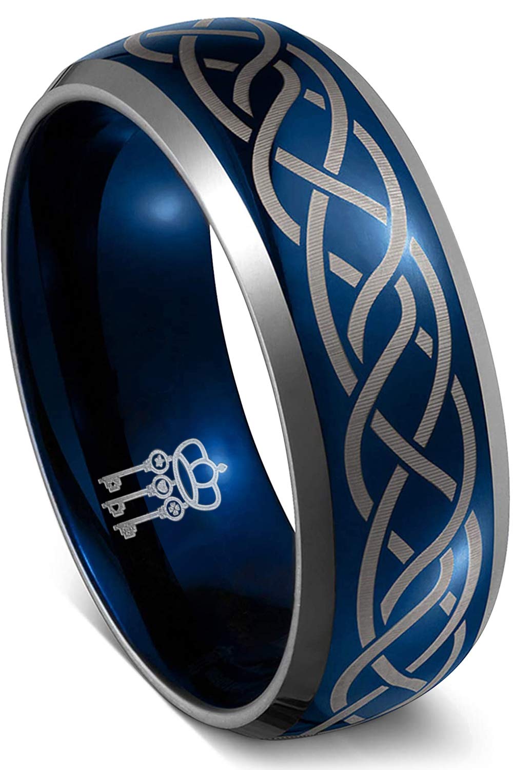Men's Tungsten Carbide Wedding Ring - 6mm/8mm Laser Celtic Knot Blue Band for Engagement & Promise Rings | Durable, Hypoallergenic Jewelry for Grooms & Couples | Perfect for Weddings, Anniversaries & Special Occasions