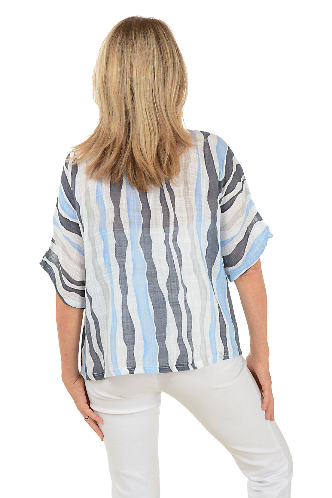 Stylish Wavy Stripes Gauze Boxy Blouse for Women | Loose Fit Boho Chic Top | Perfect for Summer Outfits, Beach Vacations & Casual Wear