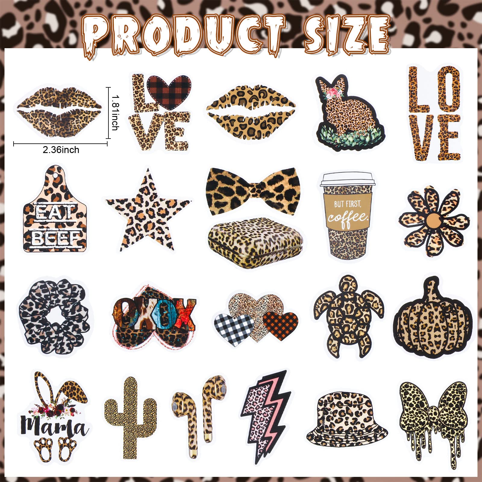100 Pcs Leopard Print Stickers Pack - Waterproof Vinyl Cheetah Decals for Laptop, Guitar, Water Bottle, Car, Luggage & Phone - Trendy Animal Print Stickers for Women & Girls - Perfect for DIY Crafts, Scrapbooking & Personalizing Accessories