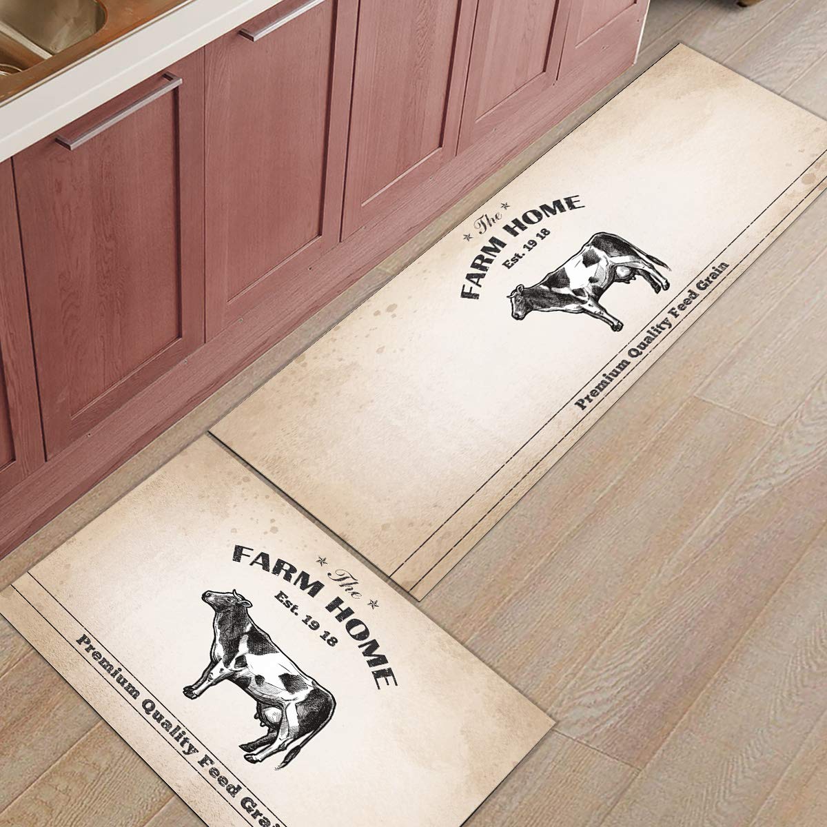 LooPoP Cow Kitchen Mats - Anti-Fatigue Cushioned Floor Rugs, Non-Slip Washable 2-Piece Set, Farmhouse Animal Design for Kitchen, Dining, or Entryway