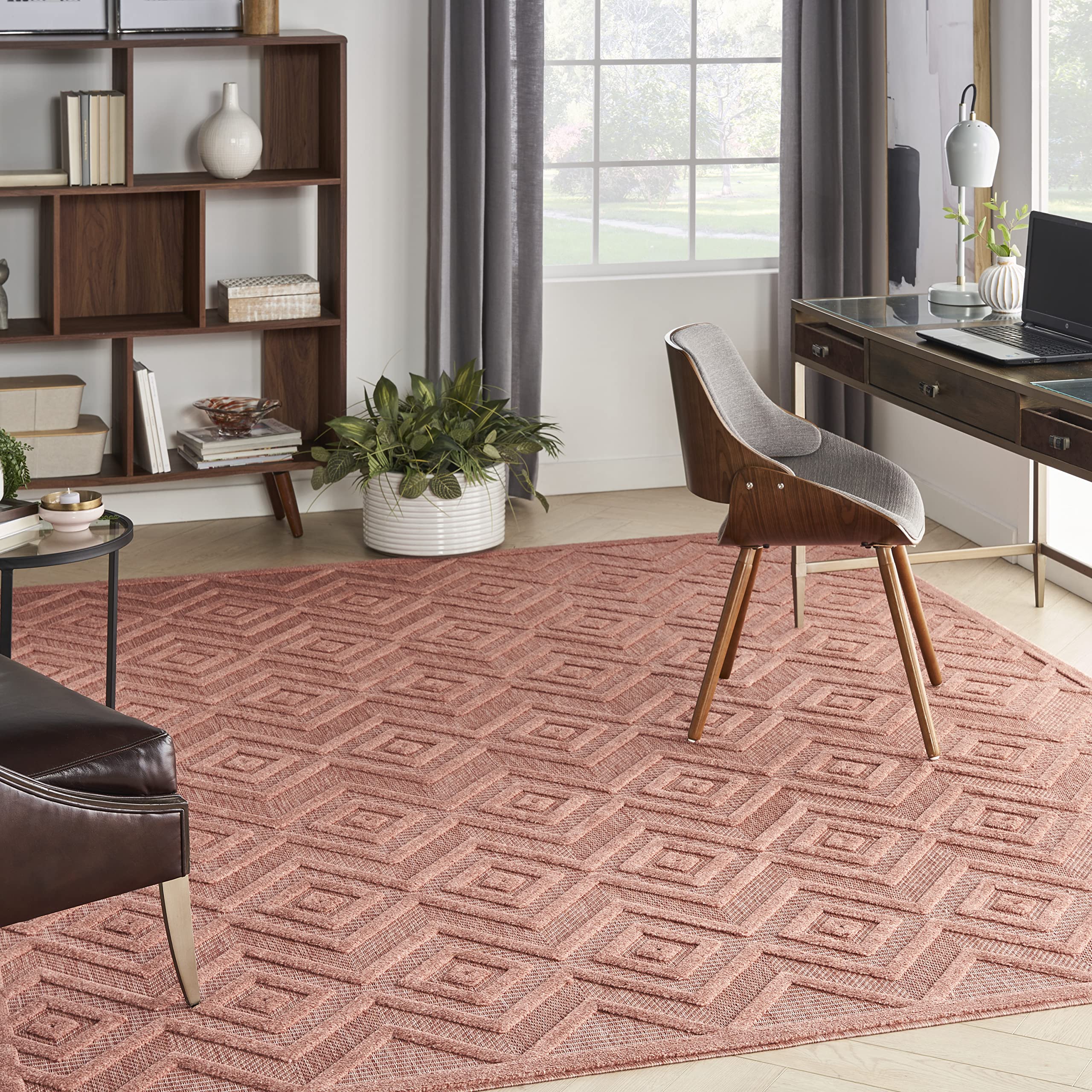 Nourison 7' x 10' Coral & Orange Indoor Outdoor Area Rug - Non-Shedding, Easy Clean, High Traffic Resistant - Perfect for Living Room, Bedroom, Dining Room, Deck, Patio & Backyard