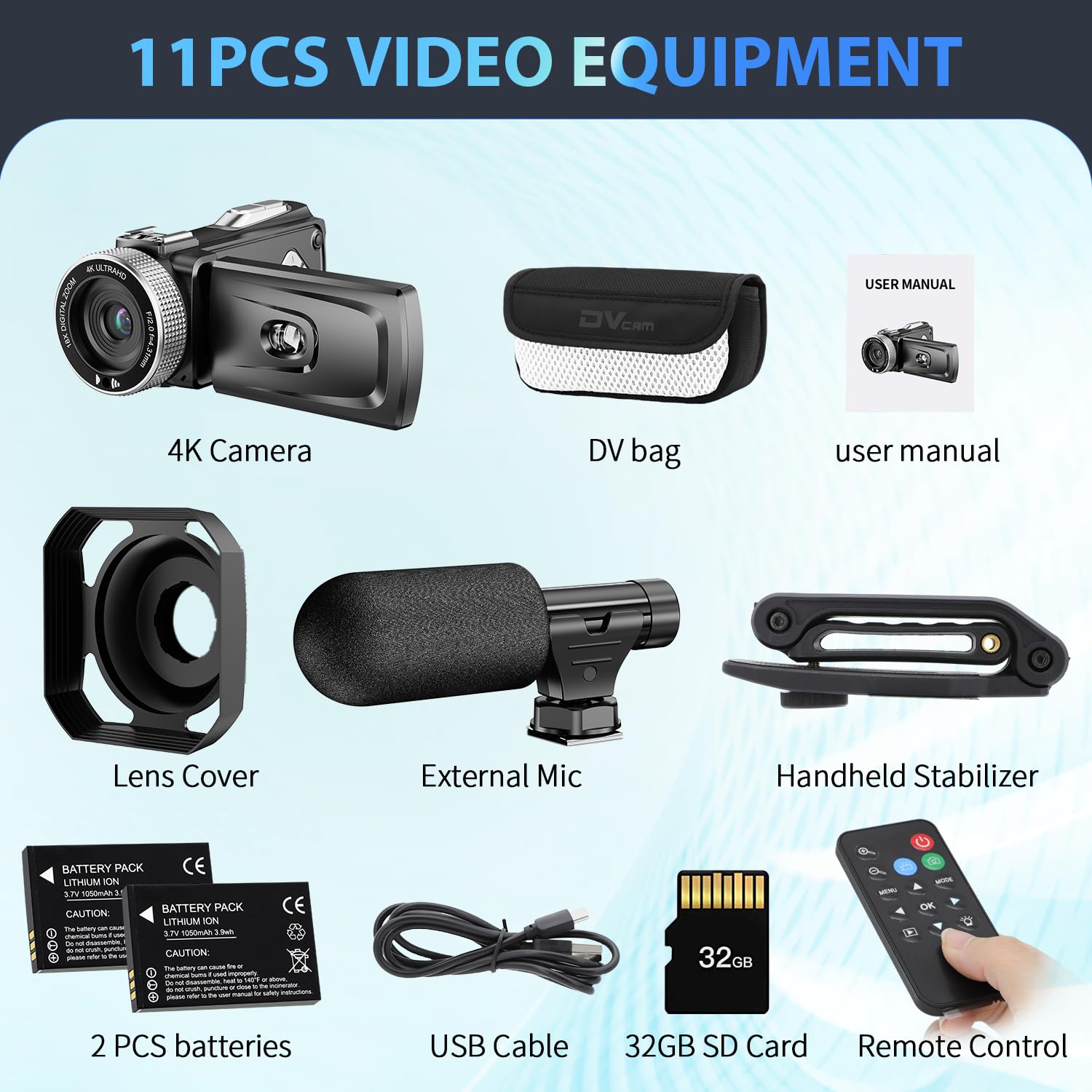 4K Digital Video Camera Camcorder for Beginners, Students & Teens - 48MP Photo & 60FPS Video Recorder with Stabilizer, Lens Hood, External Mic & Memory Card - Perfect for Vlogging, Travel Filming & School Projects