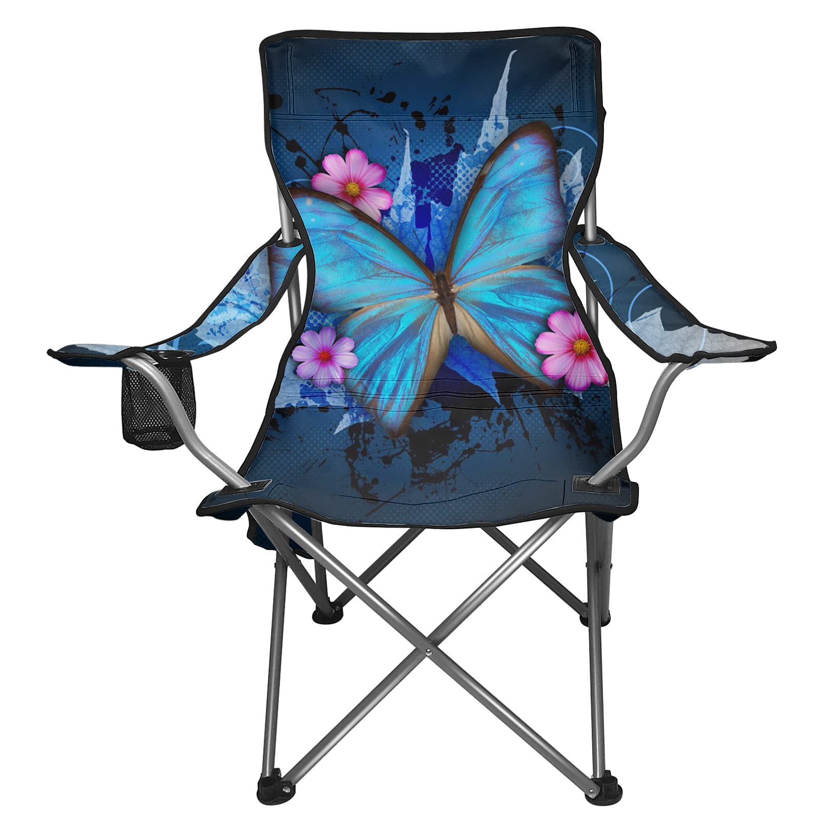 Howilath Blue Butterfly Camping Chair - Portable Low Profile Folding Chair for Outdoor Activities, Beach, Picnic, BBQ, Sporting Events | Lightweight with Carry Bag for Easy Transport | Perfect for Camping Trips, Backyard Relaxation & Tailgating Parties