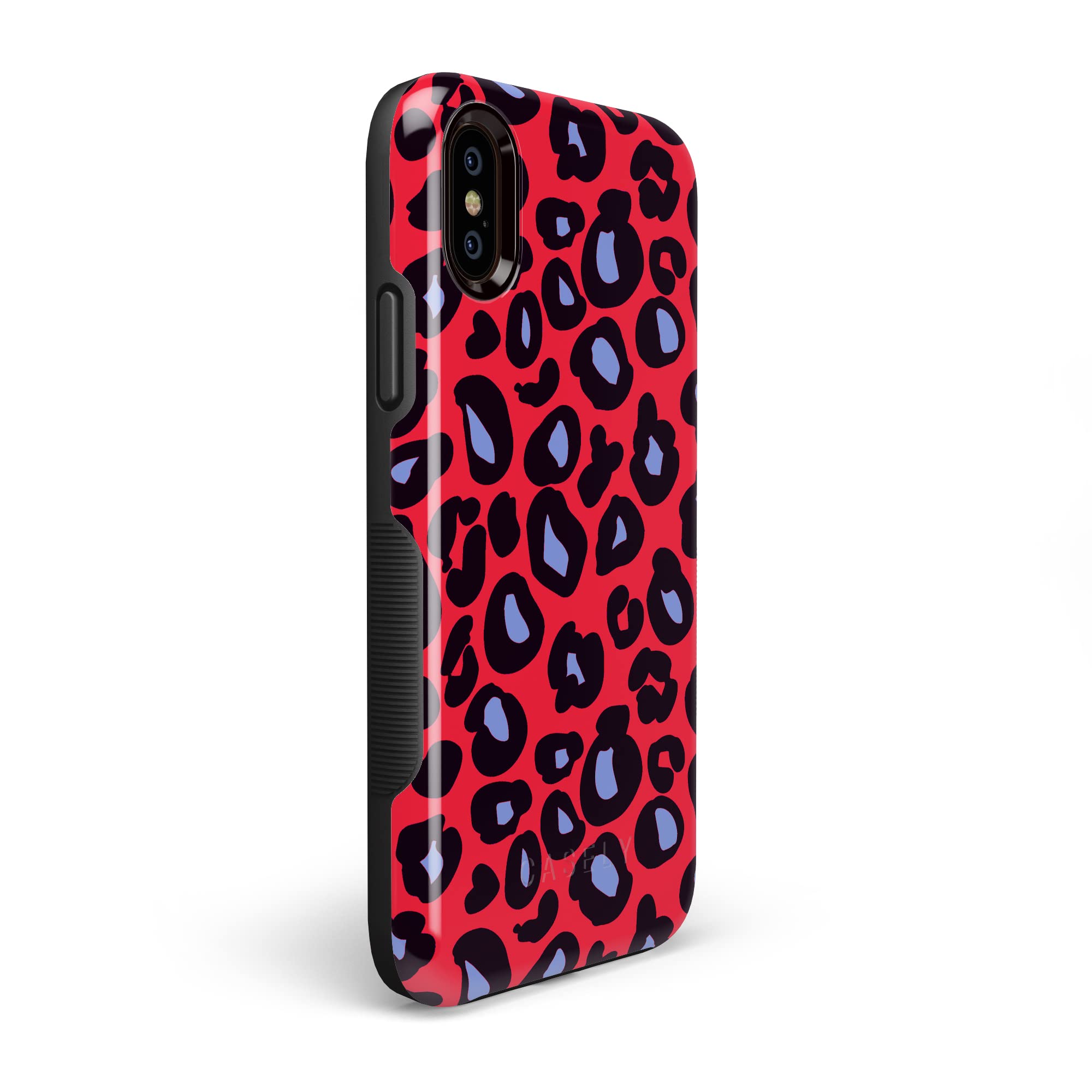 Casely iPhone X/XS Case - Stylish Red & Blue Leopard Print Protective Cover | Durable Slim Fit Phone Case for Women & Men | Perfect for Outdoor Adventures, Travel & Daily Use