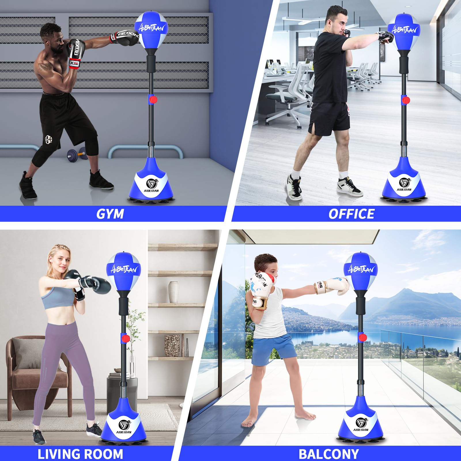 Freestanding Reflex Boxing Bag with Stand - Adjustable Height Punching Bag for Adults & Kids - Speed Punching Ball for Home Gym & Training - Perfect for Boxing, MMA, Fitness & Cardio Workouts