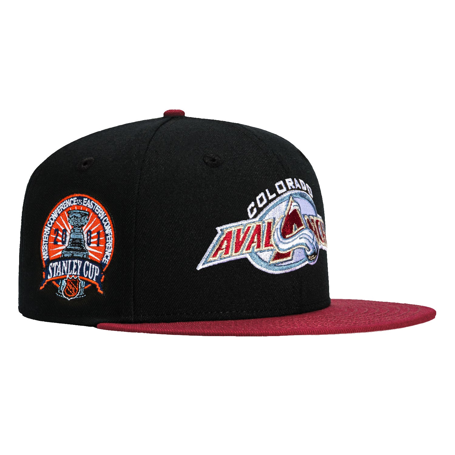 New Era 59Fifty Colorado Avalanche 2001 Stanley Cup Patch Logo Baseball Cap - Black & Cardinal - Official NHL Hockey Hat for Fans & Collectors - Perfect for Games, Tailgating & Sports Memorabilia Display