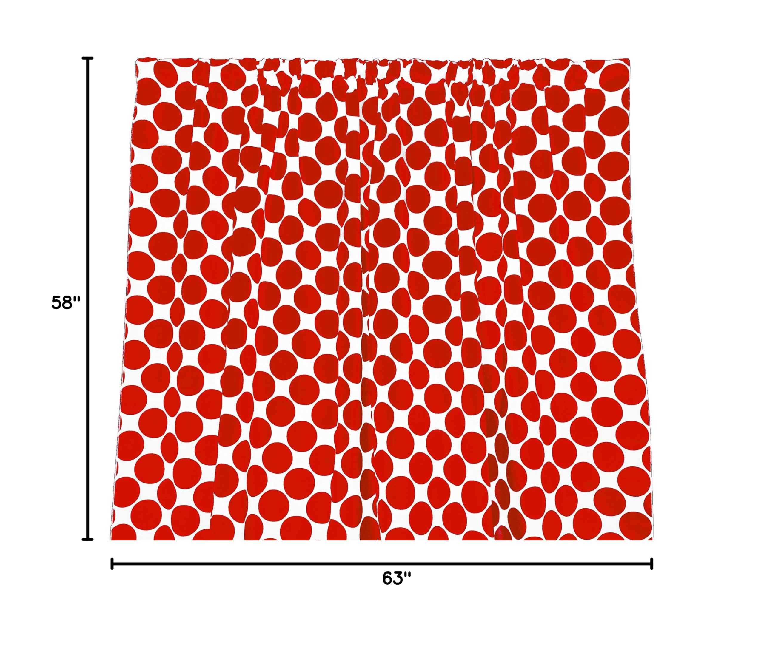 Polka Dot Cotton Curtain Panel - Red White 58x63 Inch for Home Decor