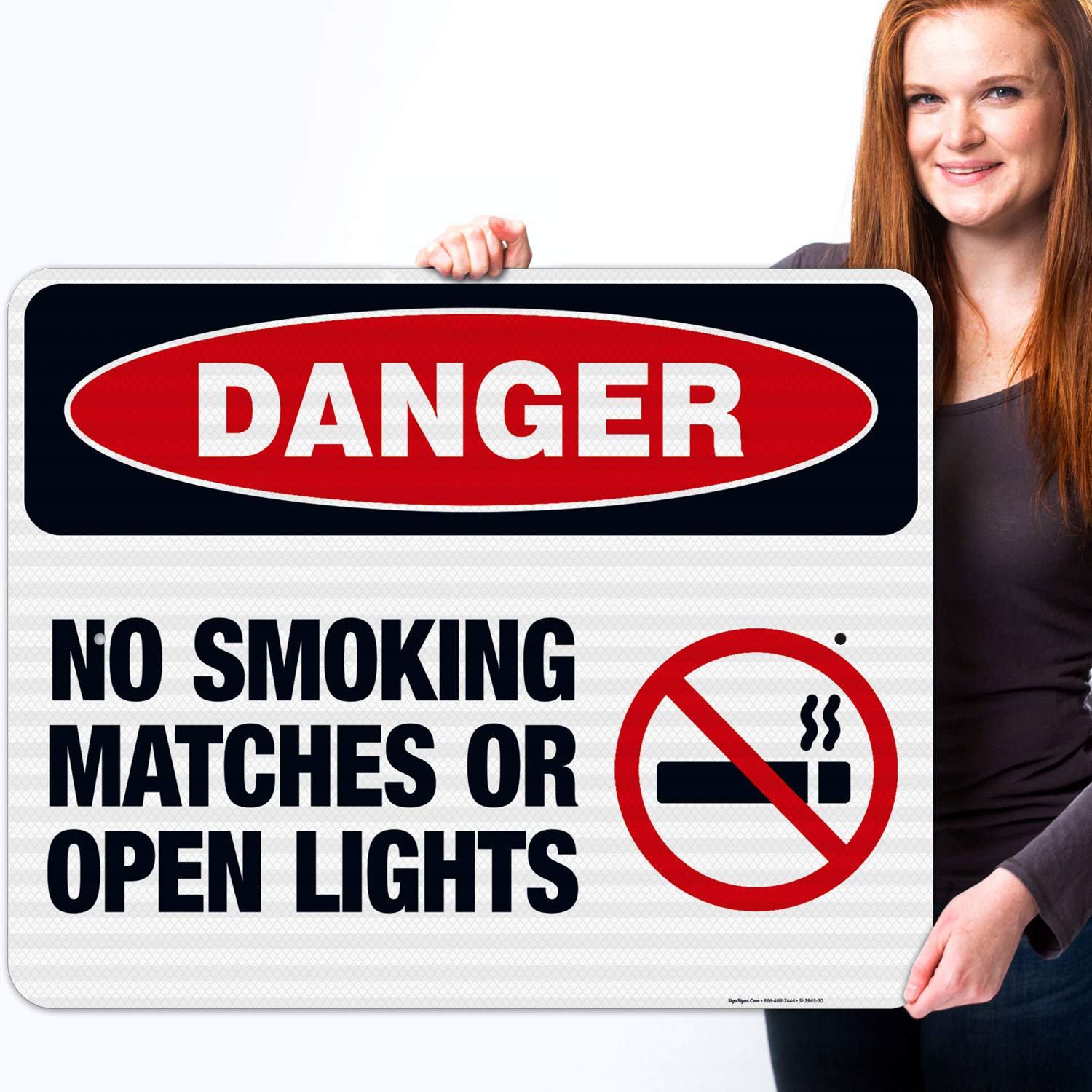 Danger No Smoking Matches or Open Lights Sign - OSHA Compliant 24x30 Inches, 3M EGP Reflective .080 Aluminum, Fade Resistant for Indoor/Outdoor Use - Made in USA - Perfect for Factories, Warehouses & Hazardous Areas