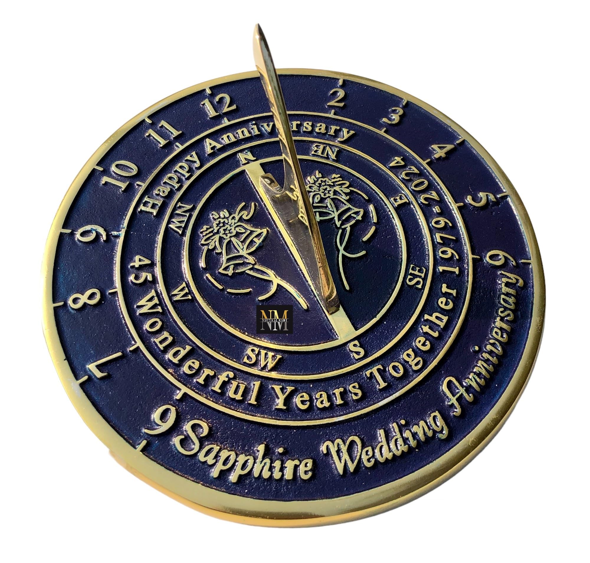 45th Sapphire Wedding Anniversary Sundial Gift - Unique Present for Him, Her & Couples - Celebrate 45 Years of Marriage - Perfect for Beach Weddings, Garden Ceremonies & Romantic Outdoor Celebrations