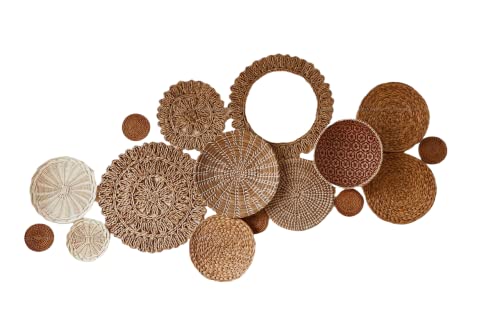Boho Woven Wall Baskets Set - 16 Handmade Seagrass Decor for Home & Office