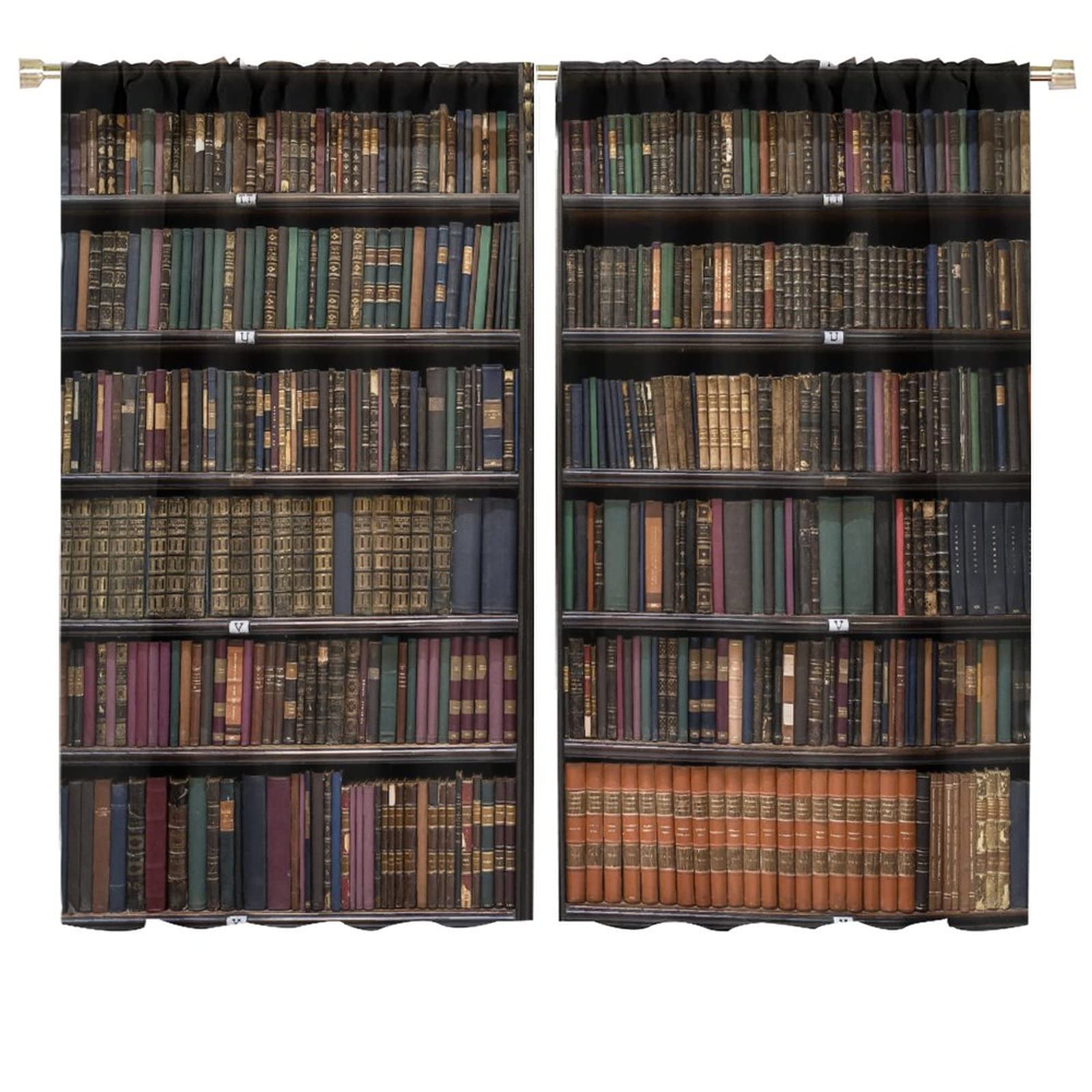 Blackout Curtains for Living Room - Bookshelf Printed Window Drapes 72x63 Inch, Darkening Rod Pocket Curtains for Home Decor & Library, Perfect for Bedrooms, Study Rooms and Home Theaters