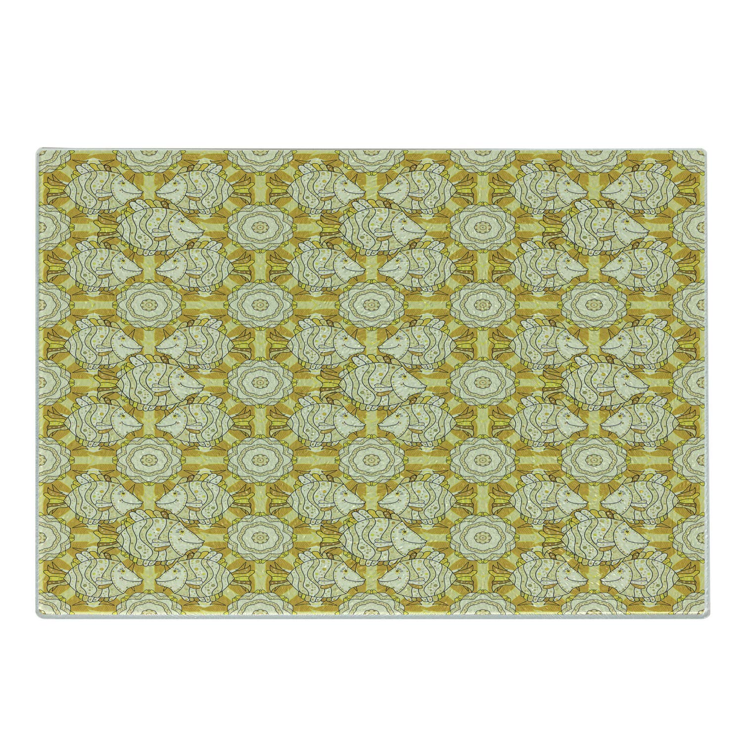 Ambesonne Glass Cutting Board - Aquarium Fish Floral Design for Kitchen & Serving