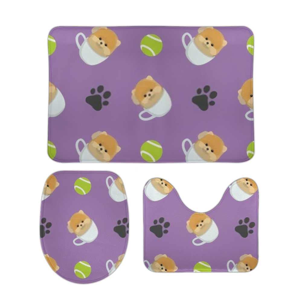 Adorable Cartoon Kawaii Animal Puppy in Tea Cup Bath Mat Set - 3 Piece Non-Slip Absorbent Soft Bathroom Rugs for Shower, Tub & Toilet - Perfect for Bathroom, Bedroom, Sink, Office, Kitchen & Laundry Room Decor