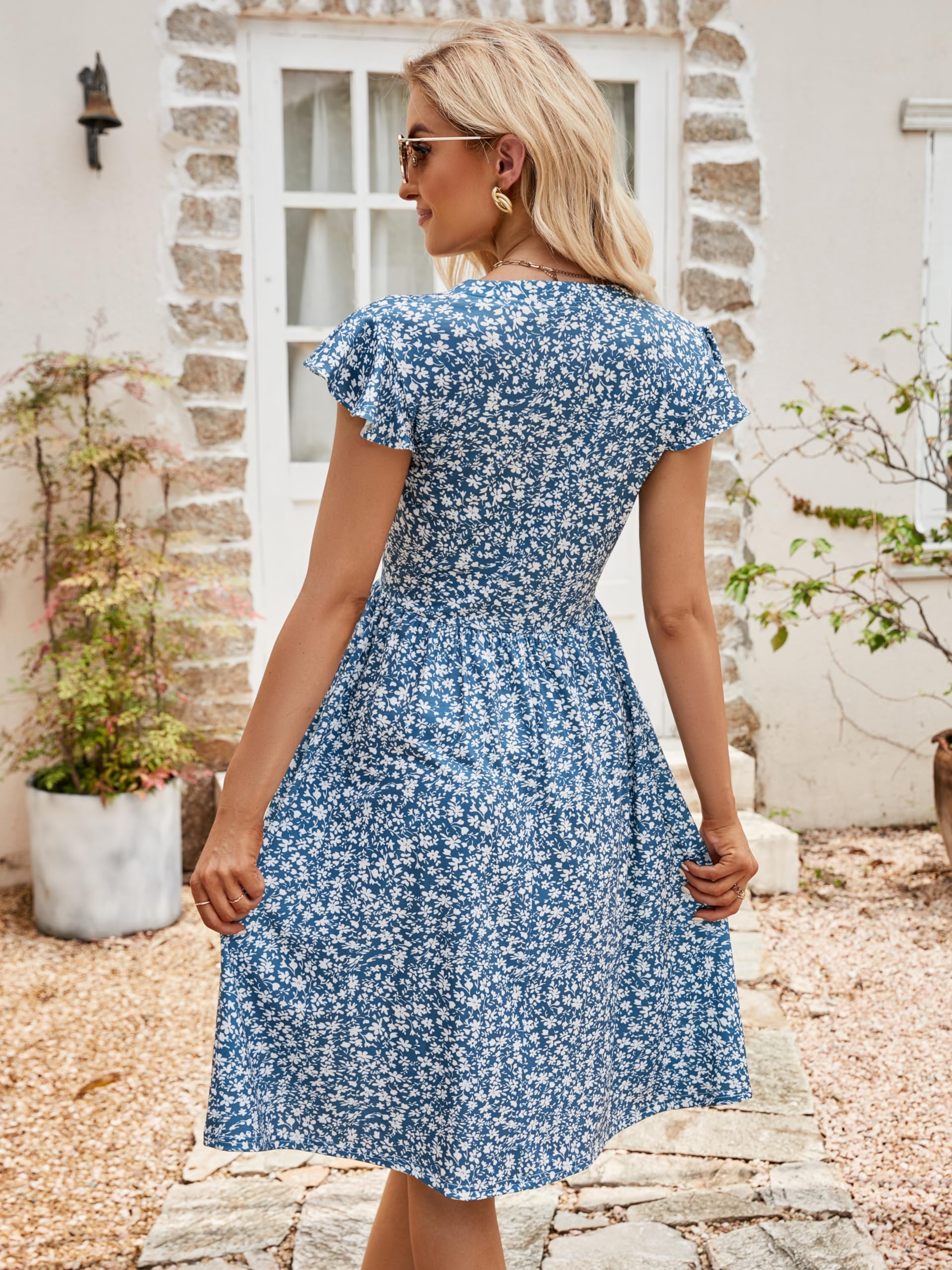 YATHON Women's Cute Summer Floral Fit and Flare A-Line Dress with Cap Sleeves & Pockets - Knee Length Casual Dress for Outdoors, Parties & Daily Wear 2025