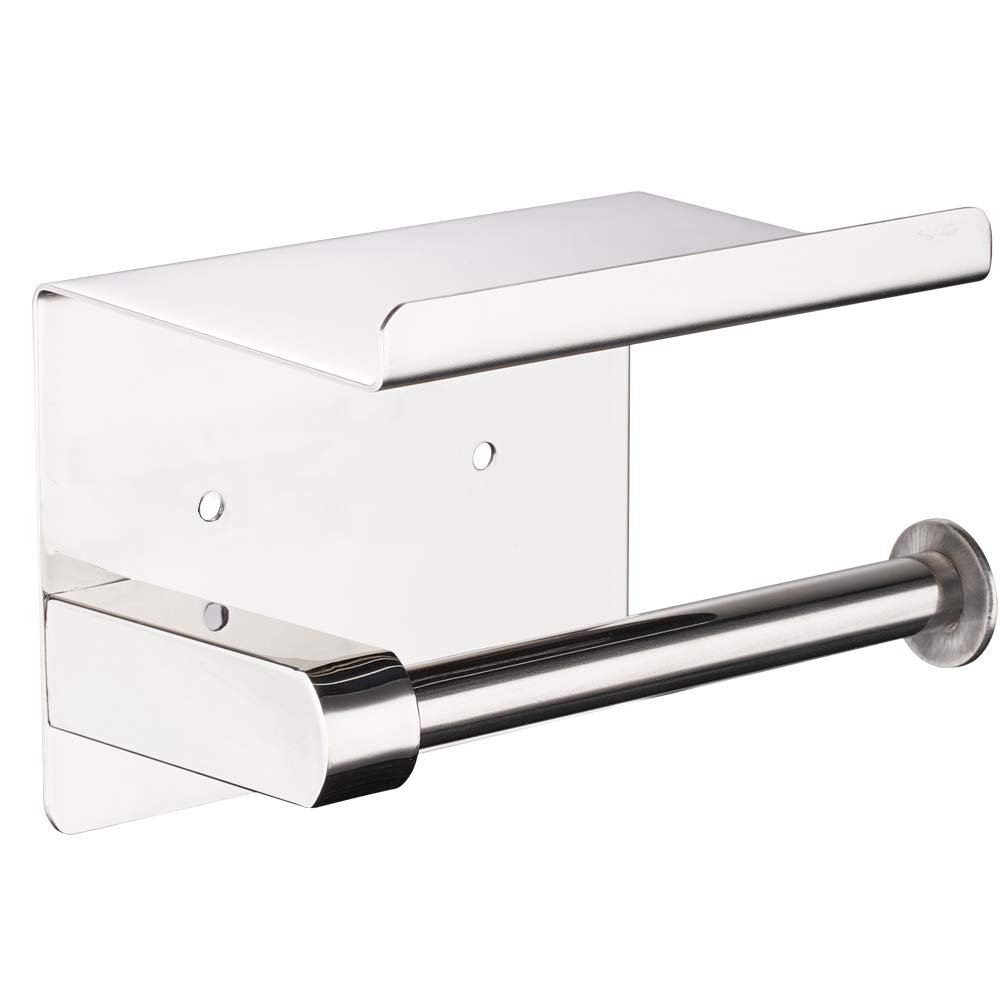 Stainless Steel Toilet Paper Holder with Phone Shelf - Wall Mounted Bathroom Tissue Roll Holder for Mega Rolls - Polished Chrome Finish - Perfect for Home, Office, and RV Bathrooms