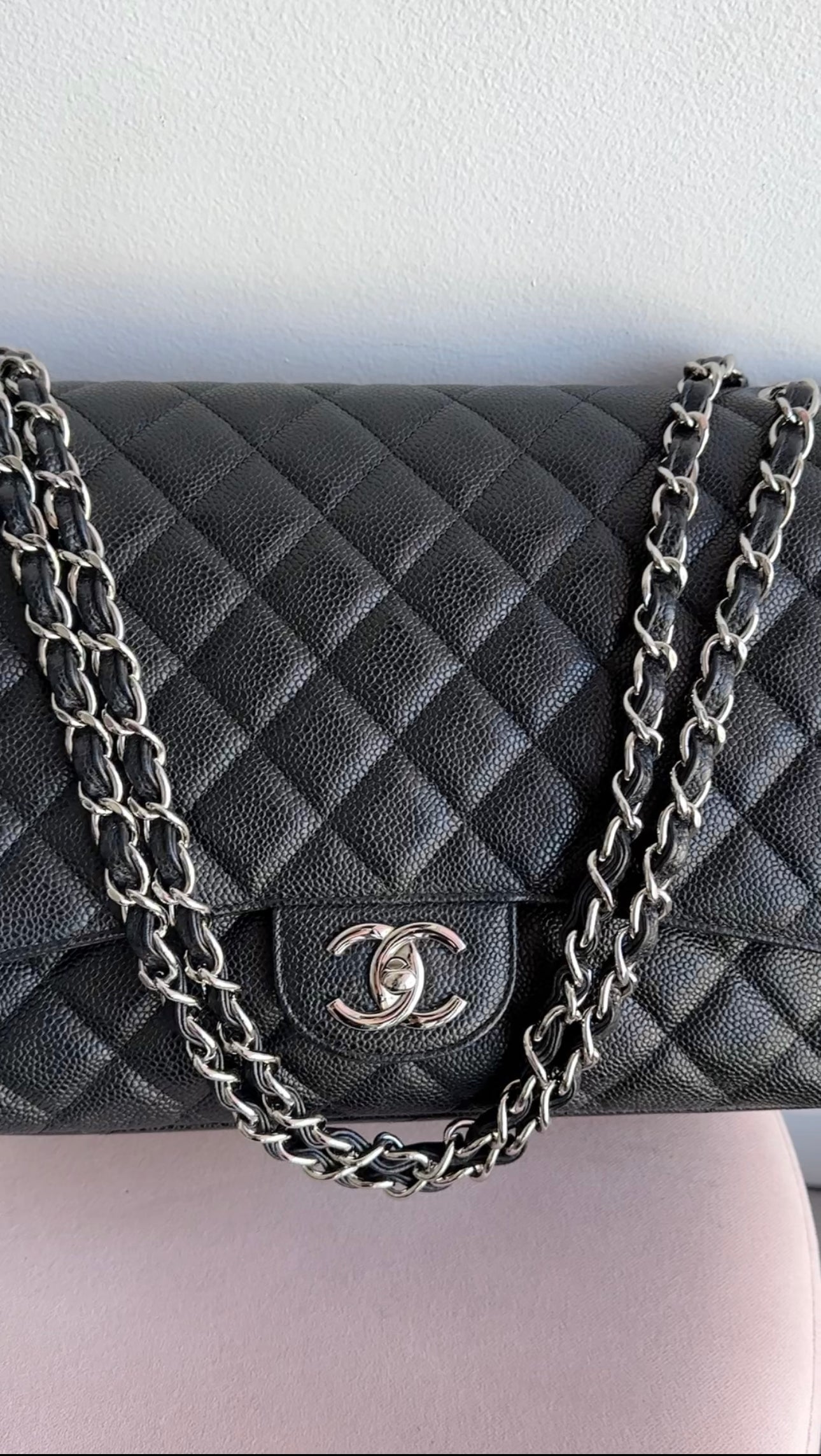 Chanel Black Caviar Leather Maxi Classic Double Flap Handbag - Luxury Designer Shoulder Bag for Women, Perfect for Evening Events & Special Occasions