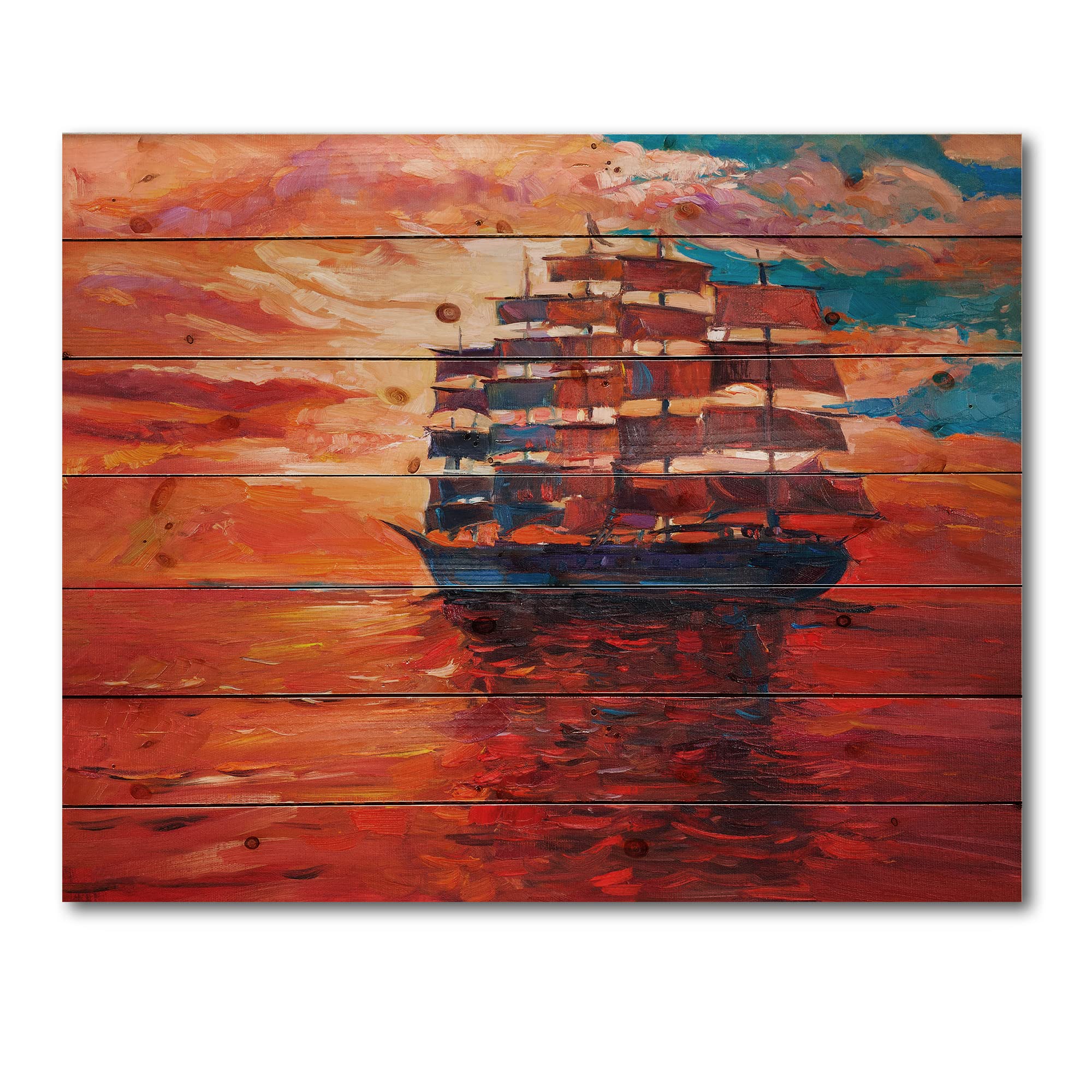DesignQ Nautical Wood Wall Art - Ocean Sunset Decor for Coastal Homes