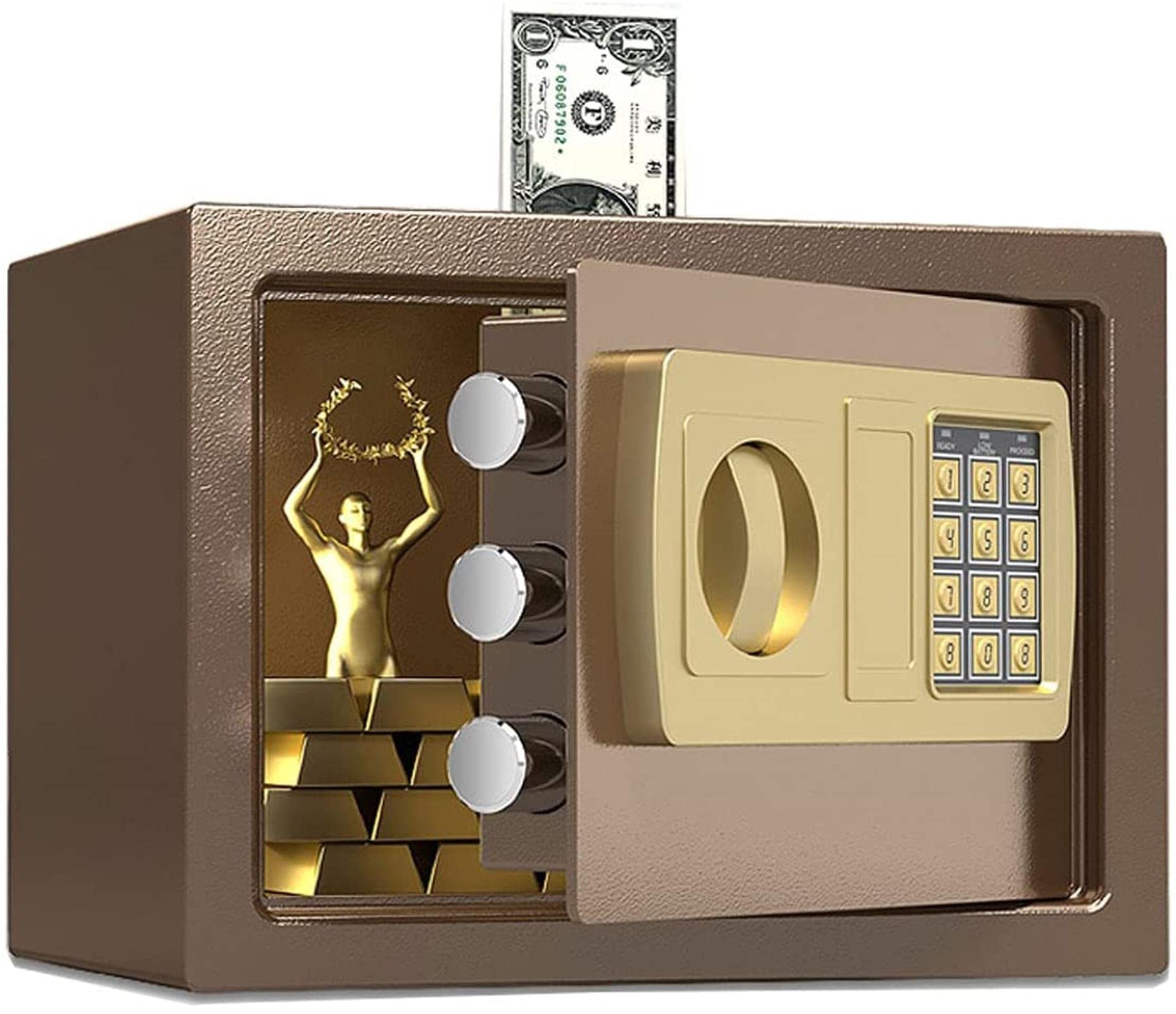 Steel Home Security Safe Box with Digital Keypad & Coin Slot - Heavy Duty Safe for Jewelry, Cash, Guns, Documents - Ideal for Home, Office, Hotel & Business Use - Black & Brown Color Options