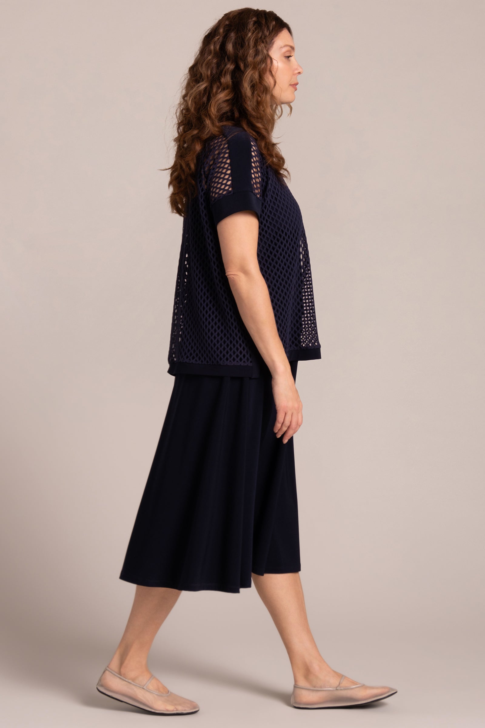 Honeycomb Boxy Top for Women - Navy Blue Loose Fit Casual Shirt | Perfect for Everyday Wear, Outings & Layering
